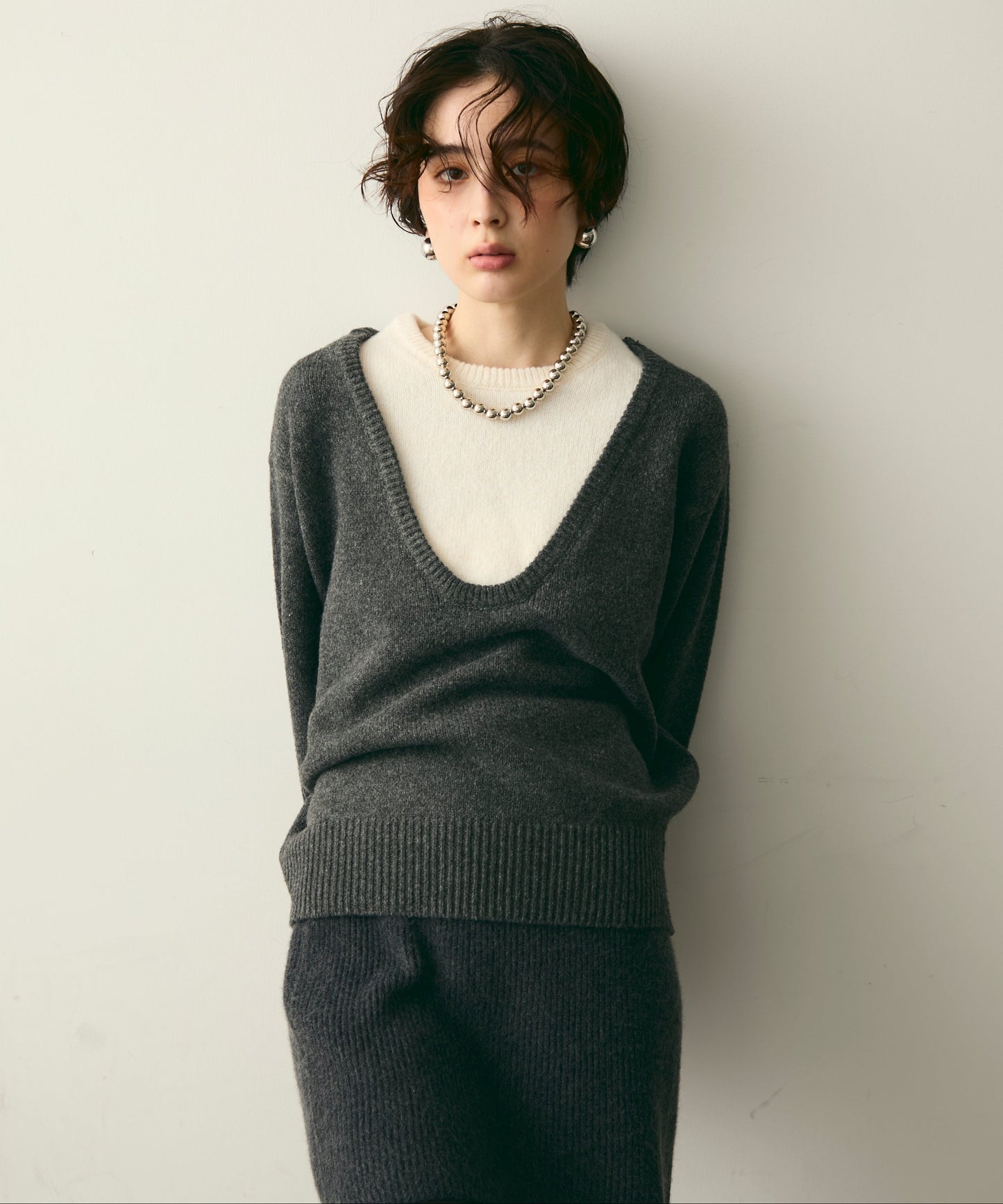 フェイクレイヤードニットプルオーバー