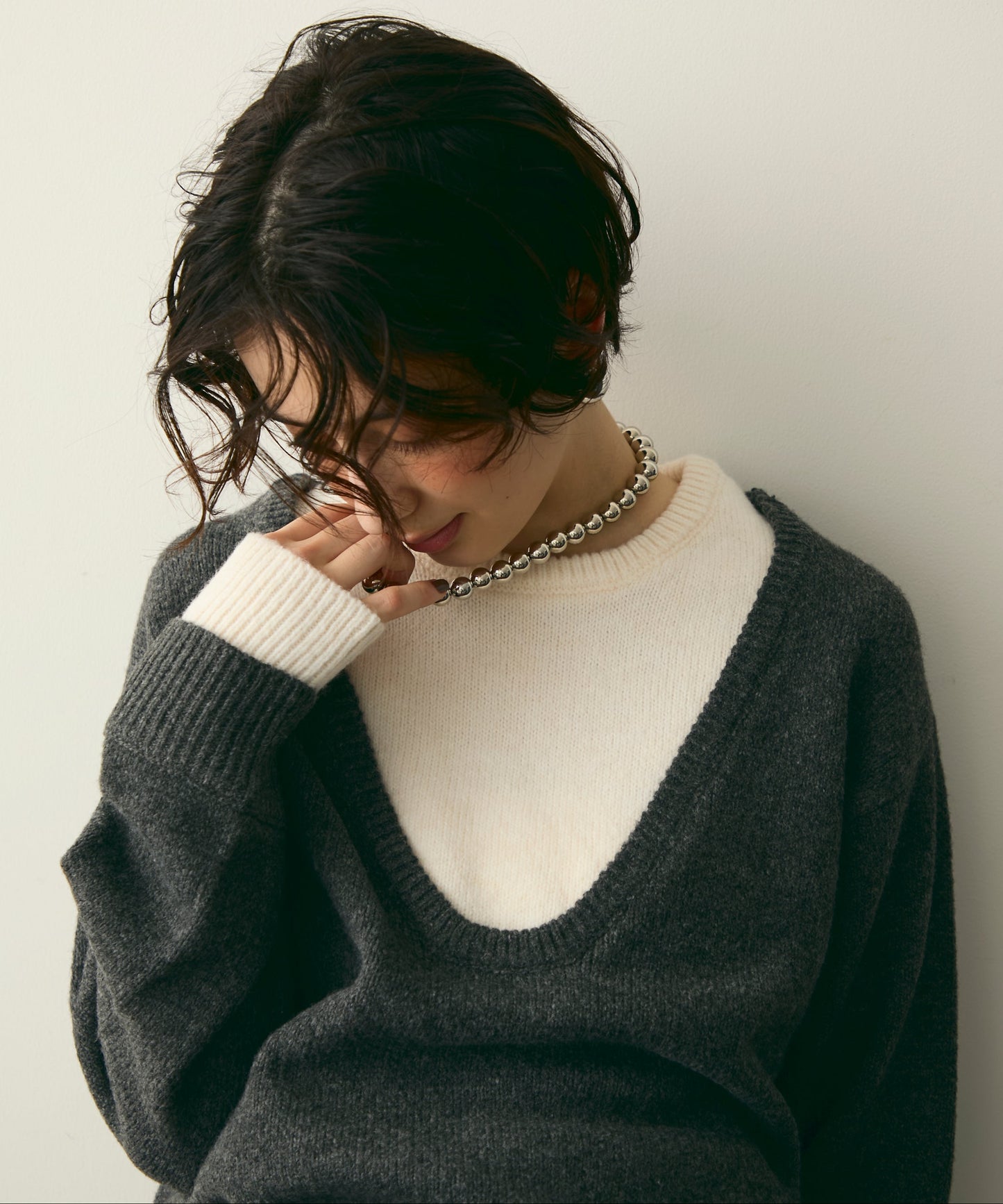 フェイクレイヤードニットプルオーバー