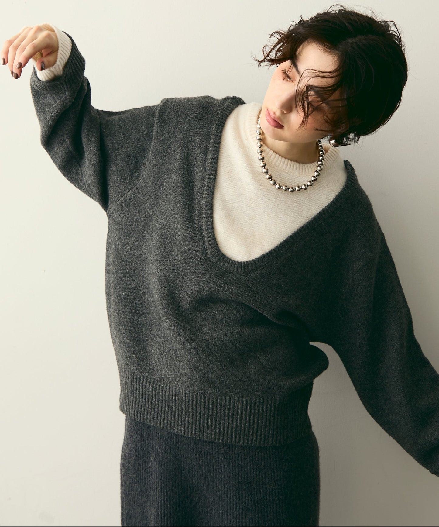 フェイクレイヤードニットプルオーバー