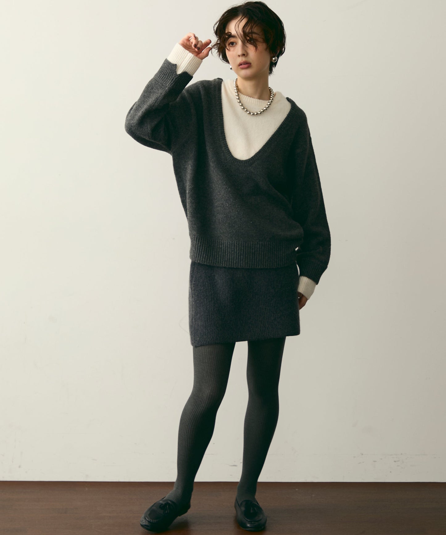 フェイクレイヤードニットプルオーバー