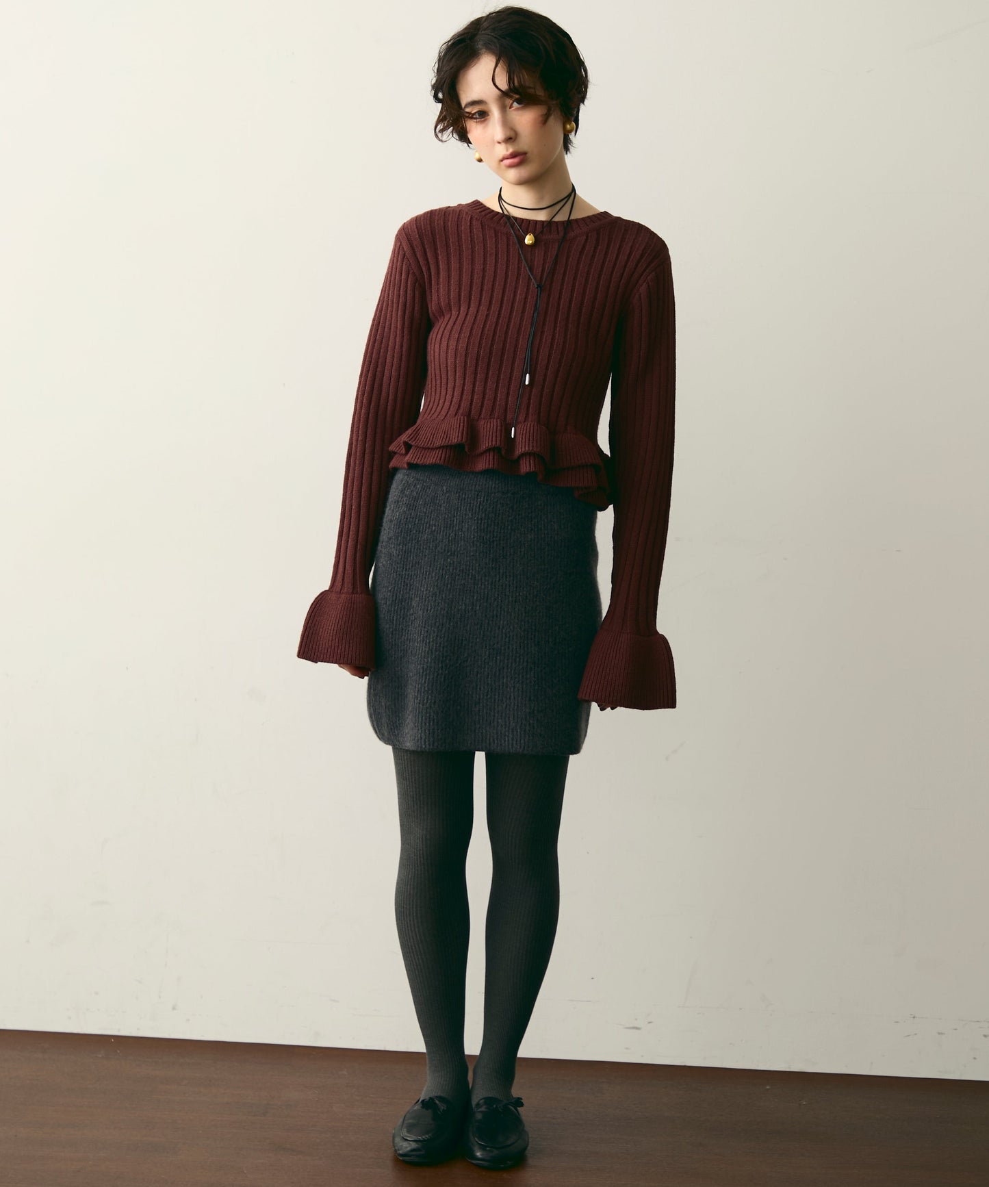 前後2WAYバルキーフリルヘムニットカーディガン