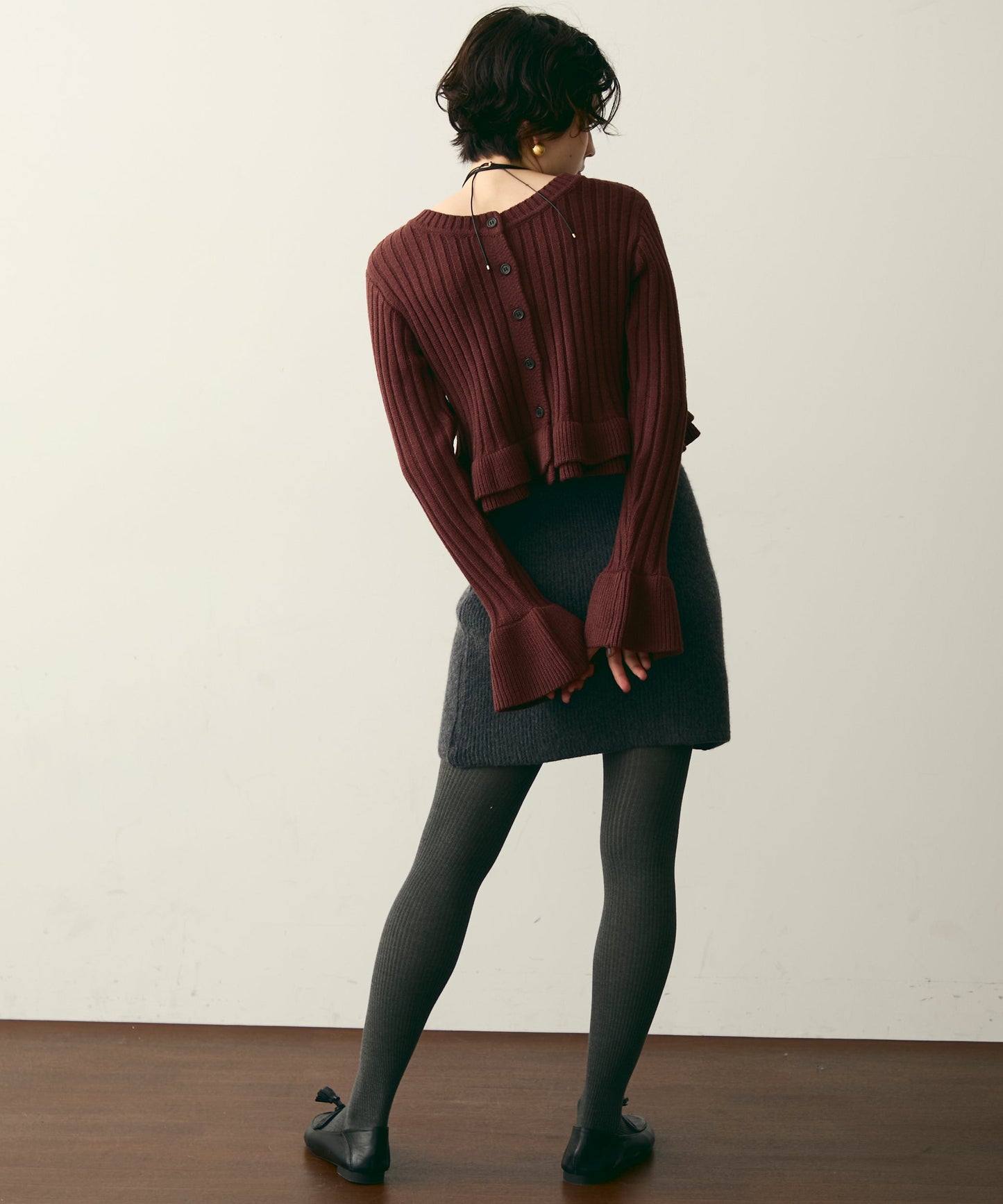 前後2WAYバルキーフリルヘムニットカーディガン