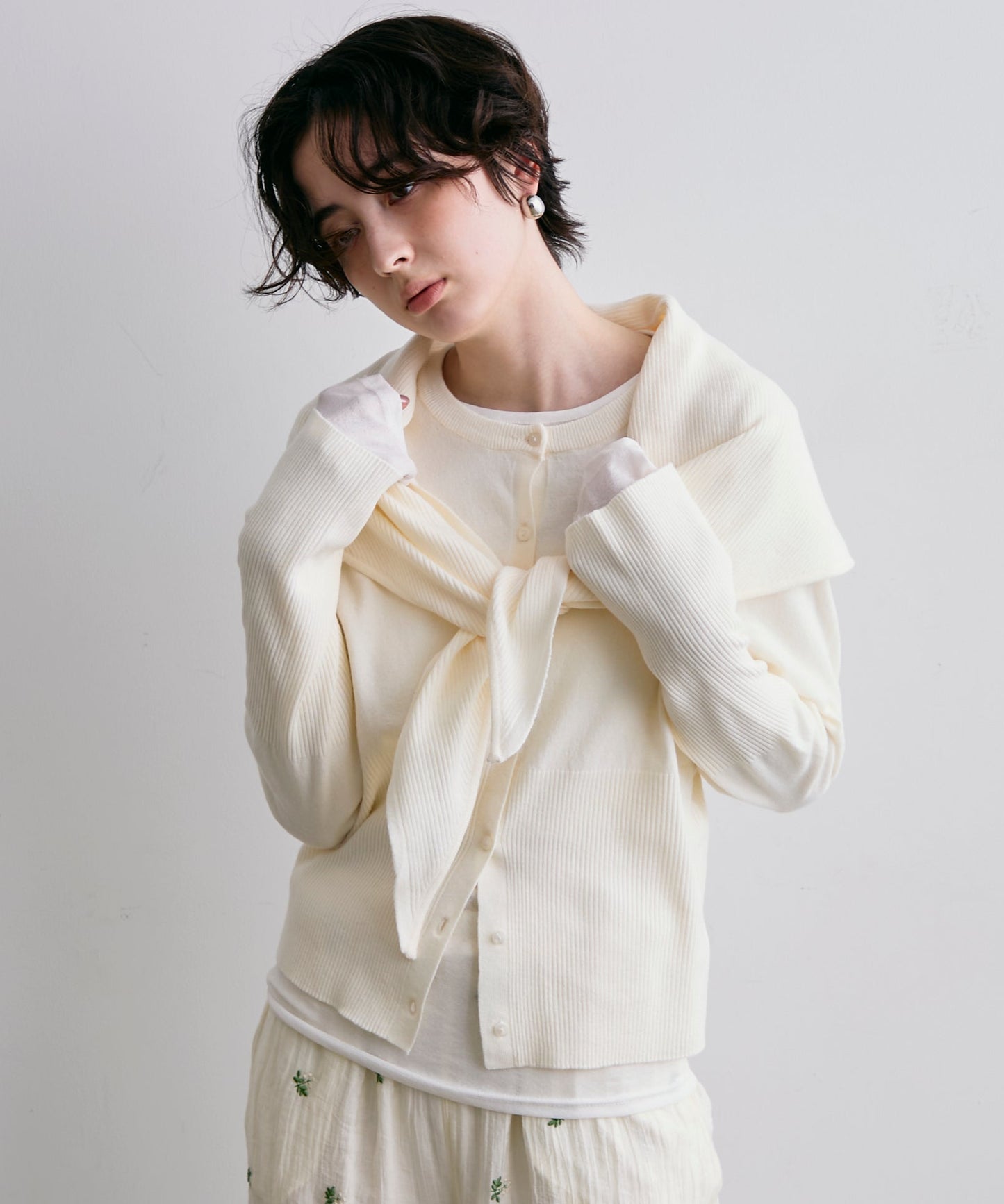 クルーネックカーディガン＆ストールSET