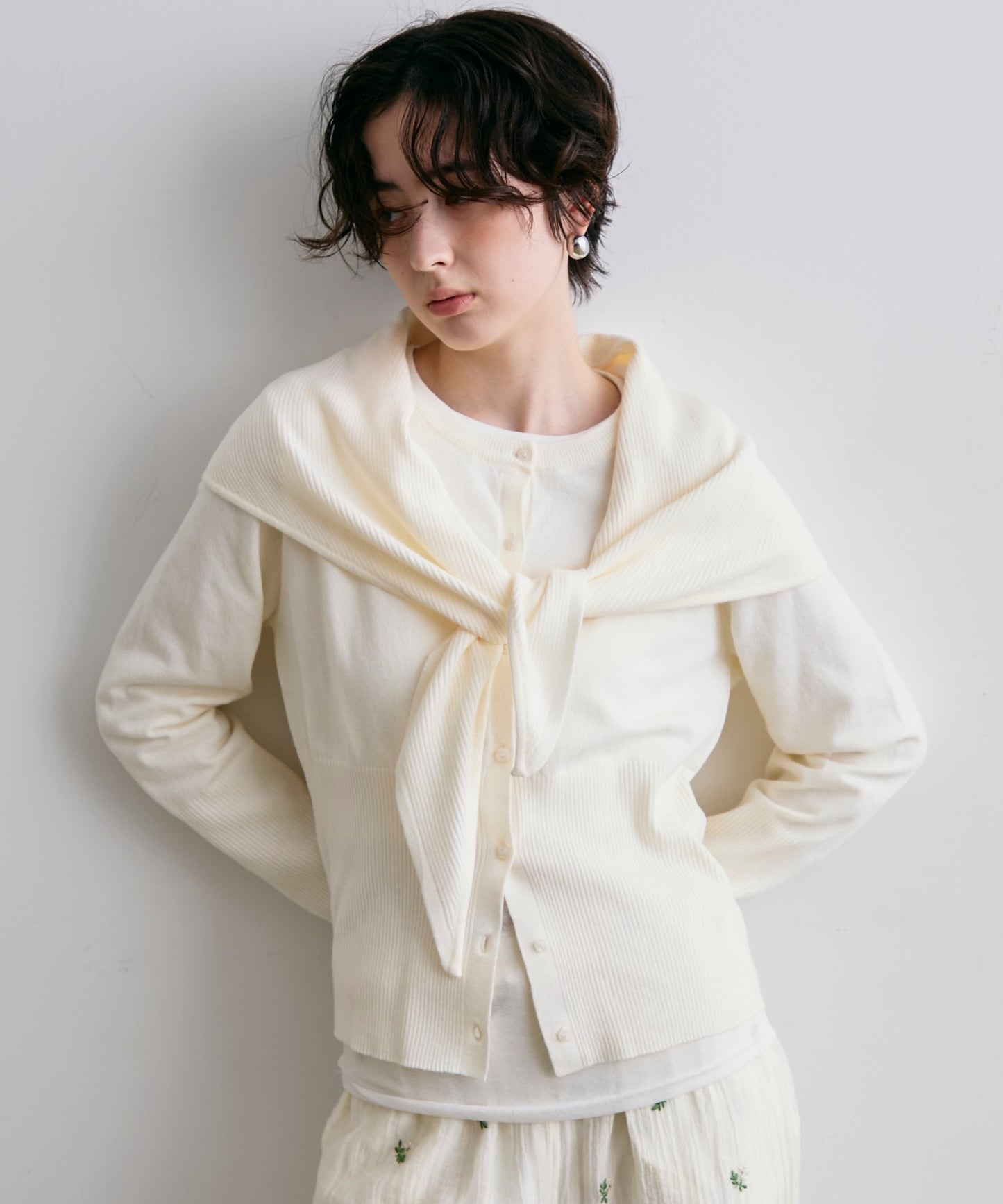 クルーネックカーディガン＆ストールSET