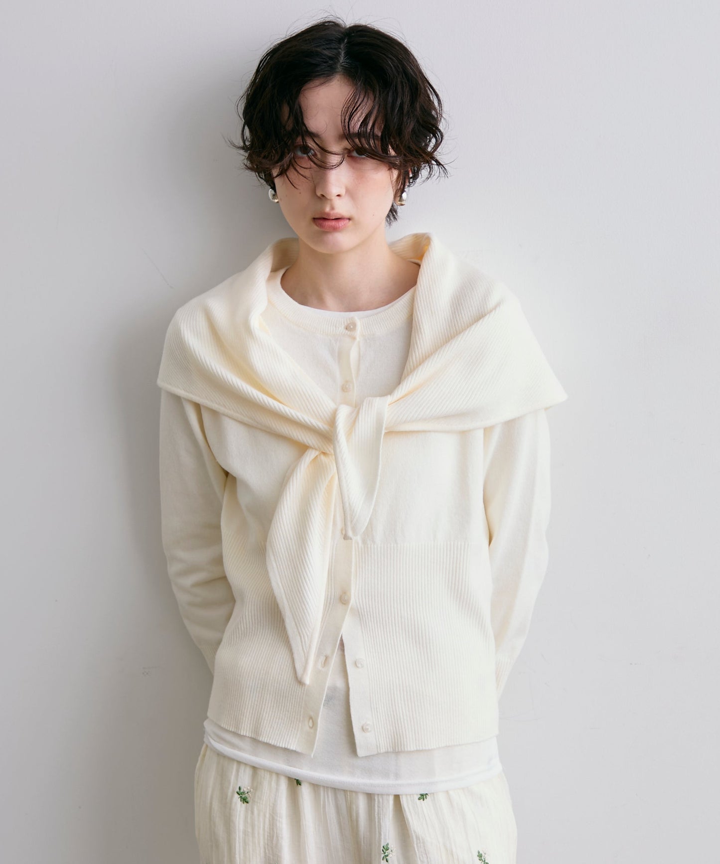 クルーネックカーディガン＆ストールSET