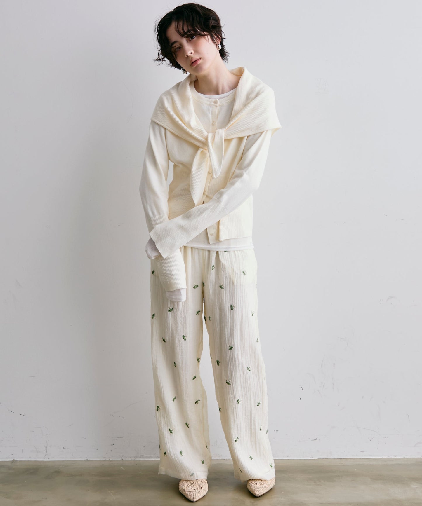 クルーネックカーディガン＆ストールSET