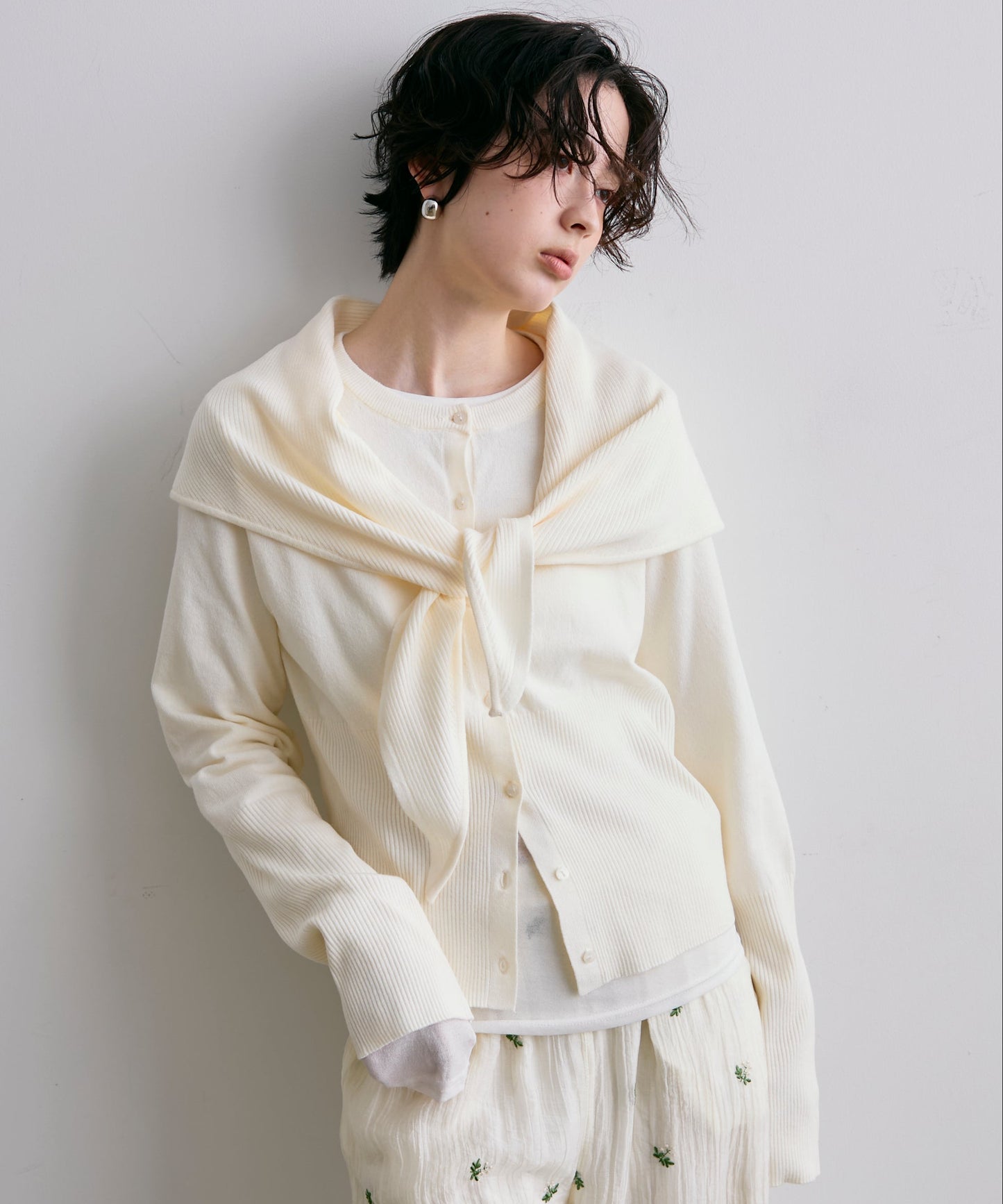 クルーネックカーディガン＆ストールSET