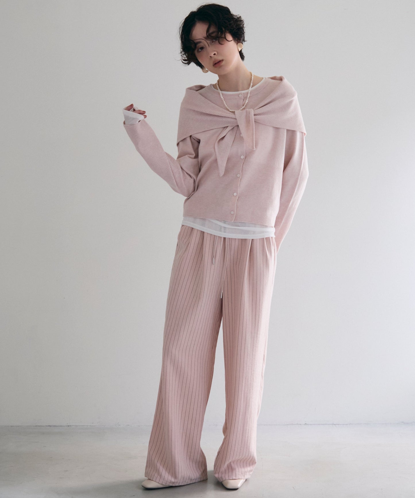 クルーネックカーディガン＆ストールSET