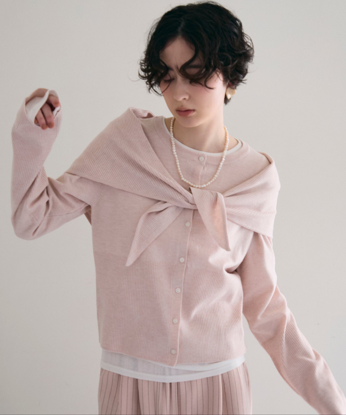 クルーネックカーディガン＆ストールSET