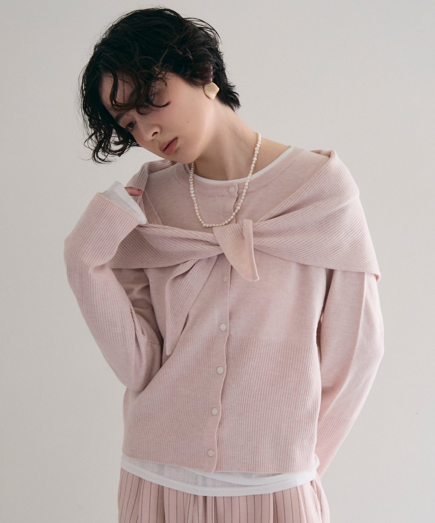 クルーネックカーディガン＆ストールSET