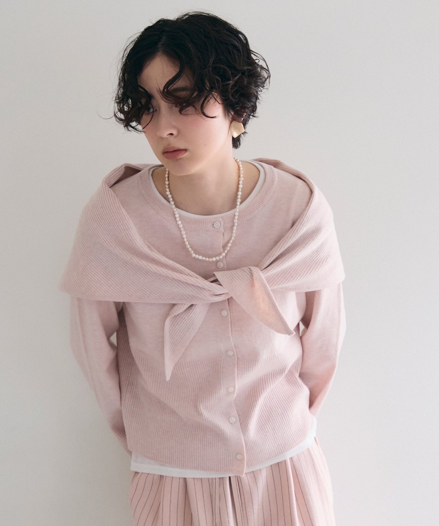 クルーネックカーディガン＆ストールSET