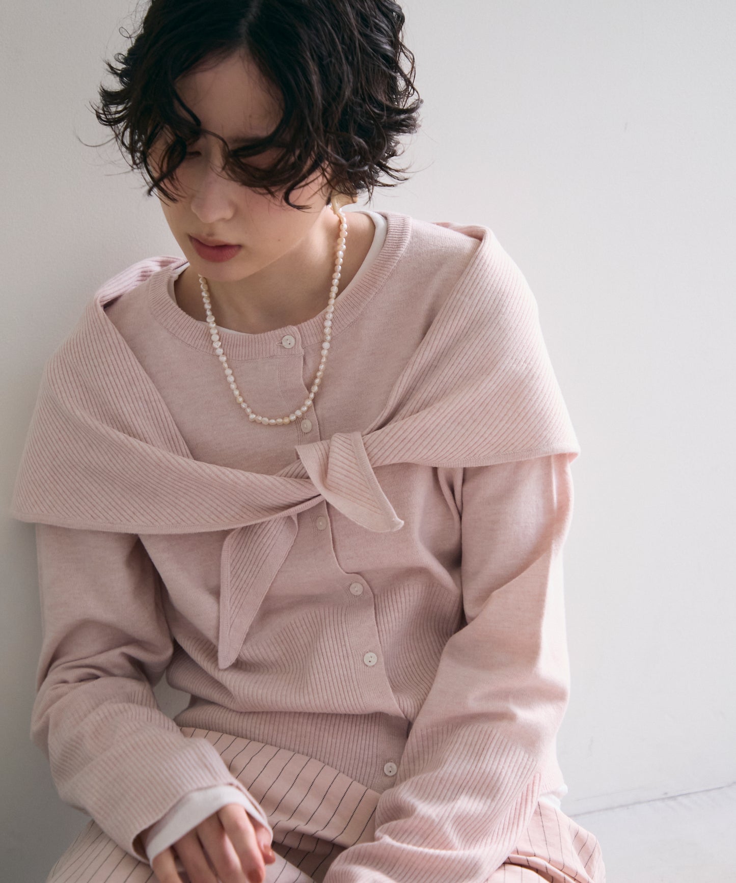 クルーネックカーディガン＆ストールSET