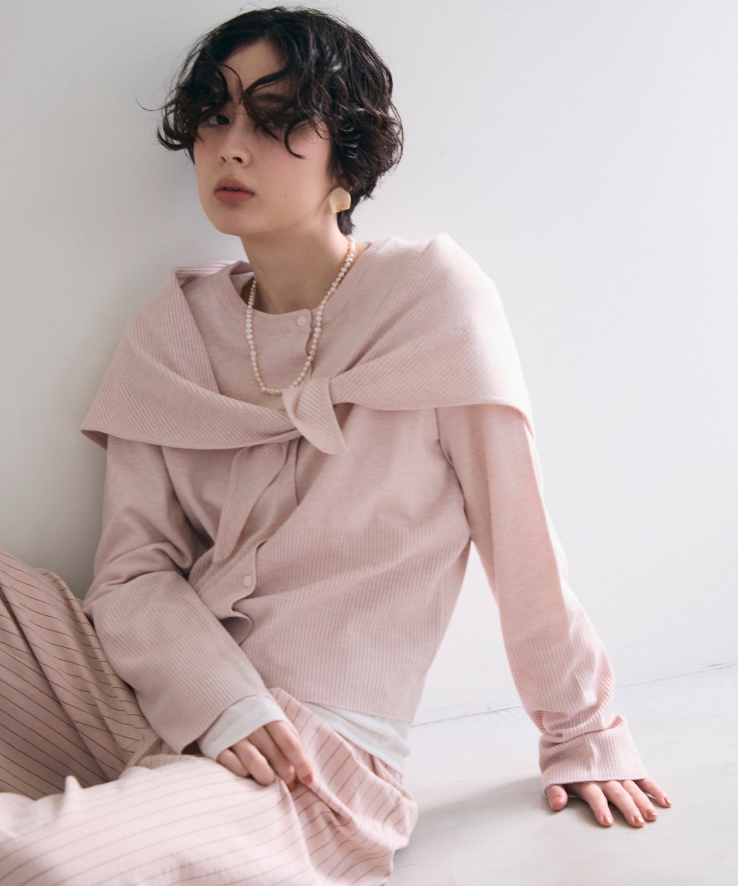 クルーネックカーディガン＆ストールSET