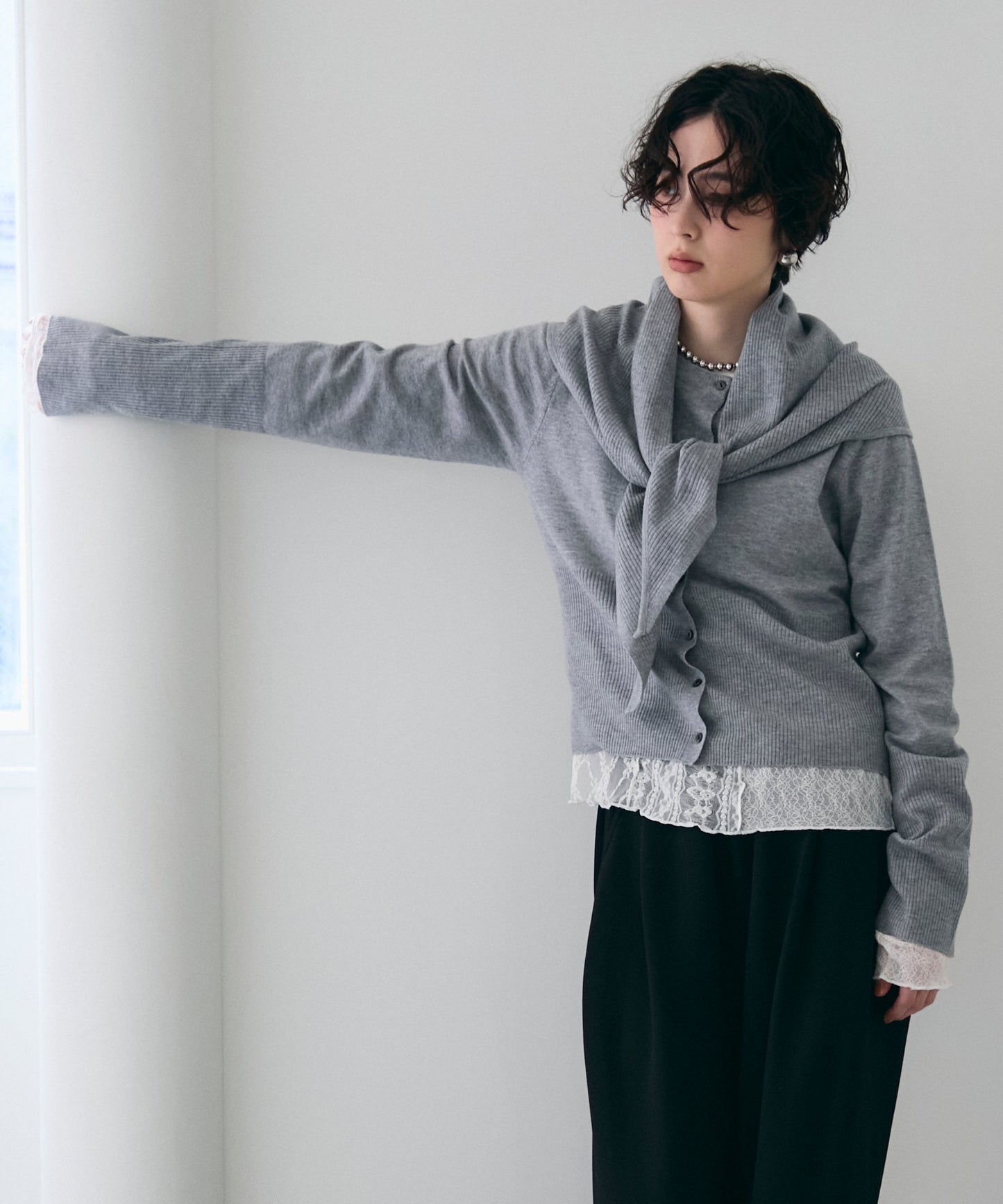 クルーネックカーディガン＆ストールSET