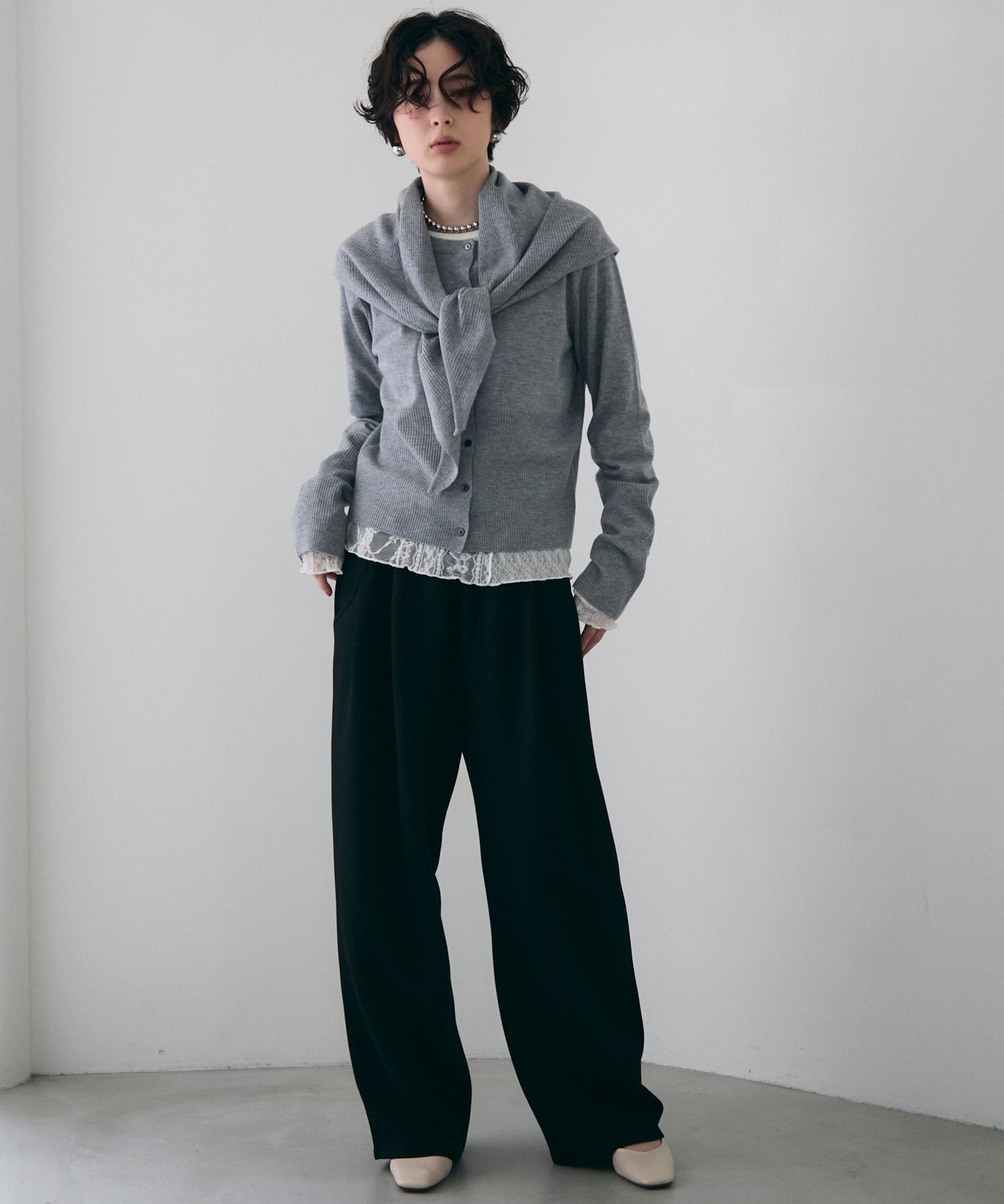 クルーネックカーディガン＆ストールSET