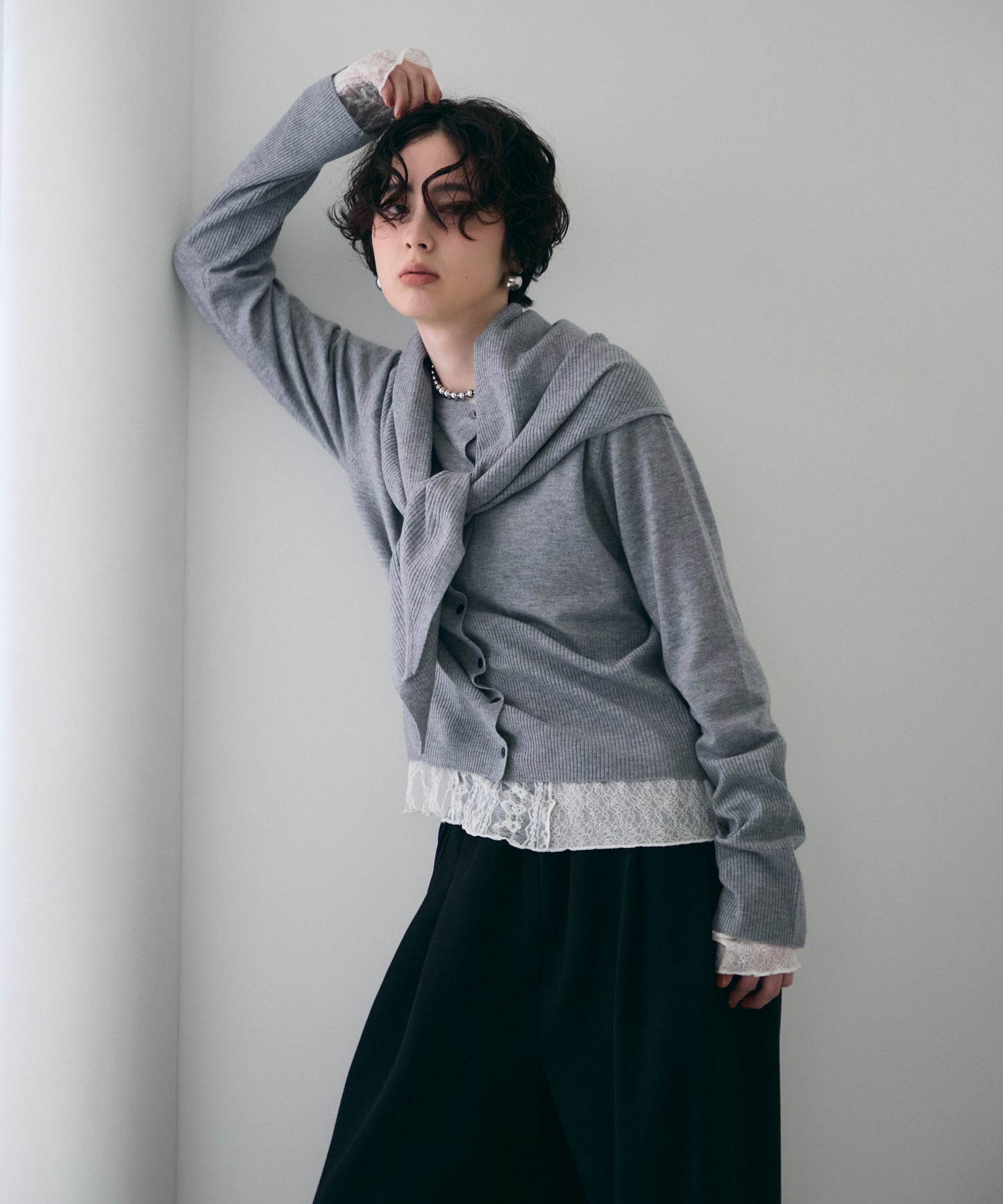 クルーネックカーディガン＆ストールSET