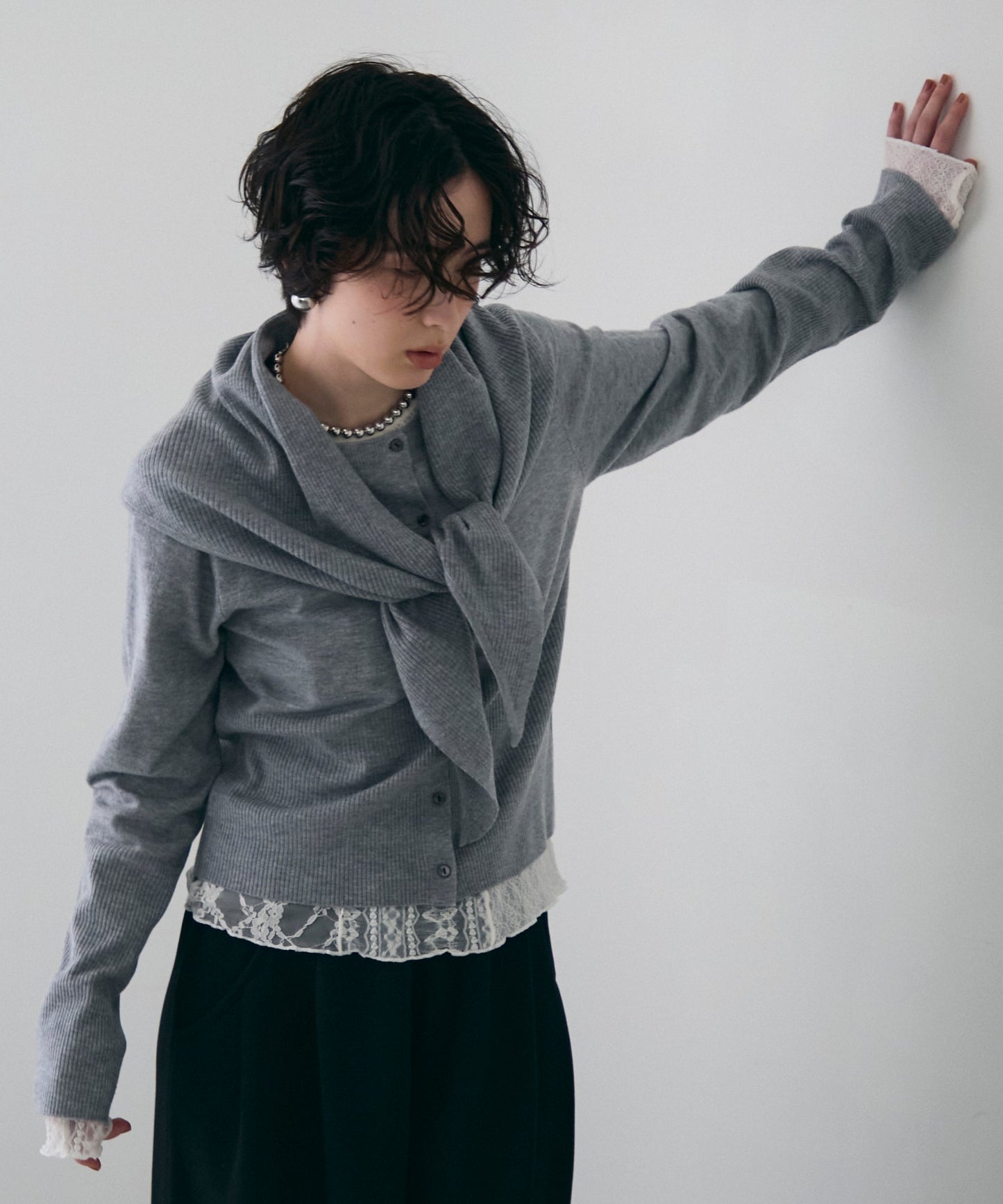 クルーネックカーディガン＆ストールSET