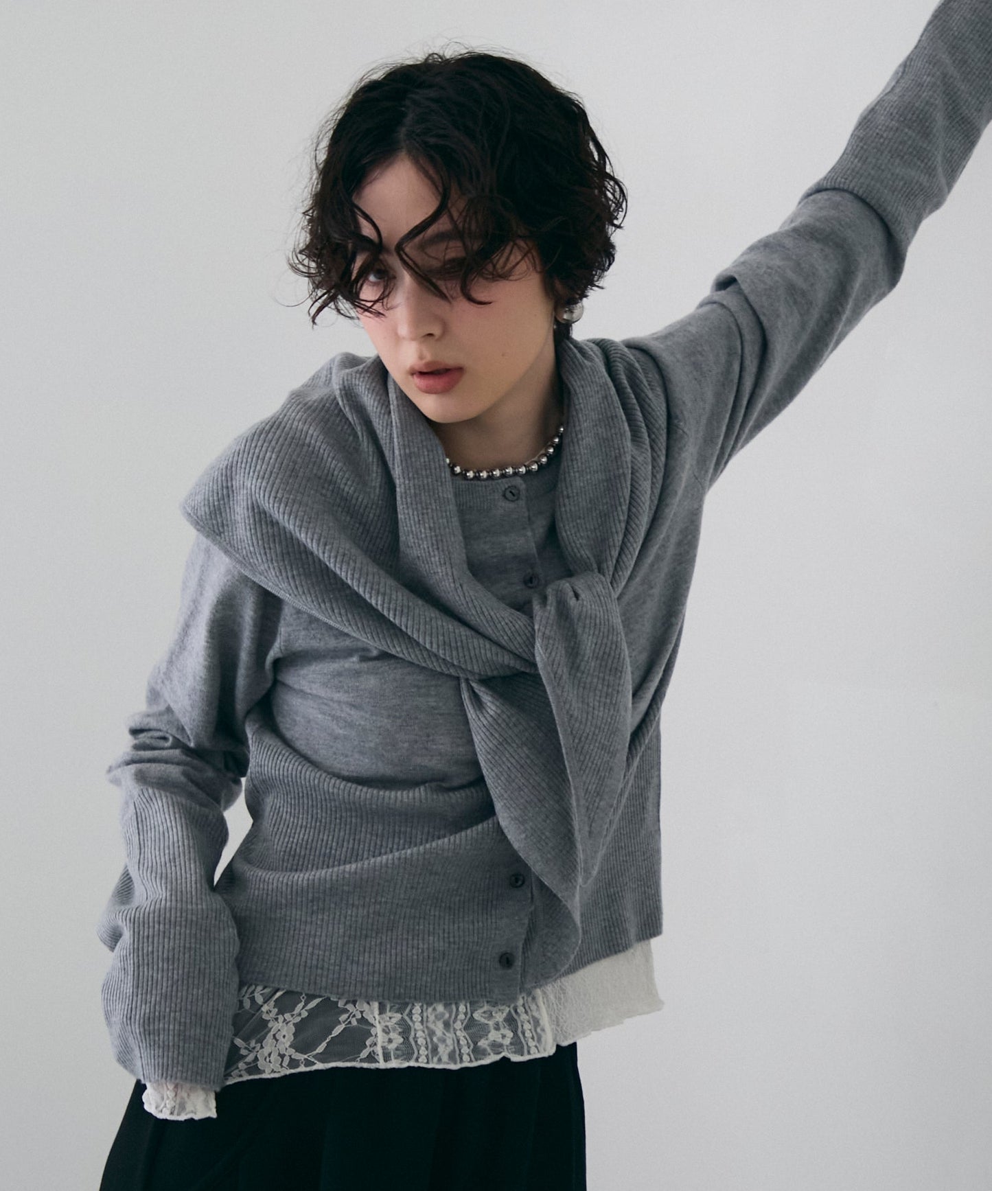 クルーネックカーディガン＆ストールSET