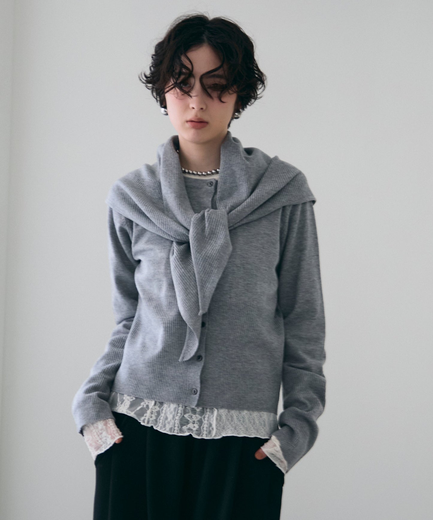 クルーネックカーディガン＆ストールSET