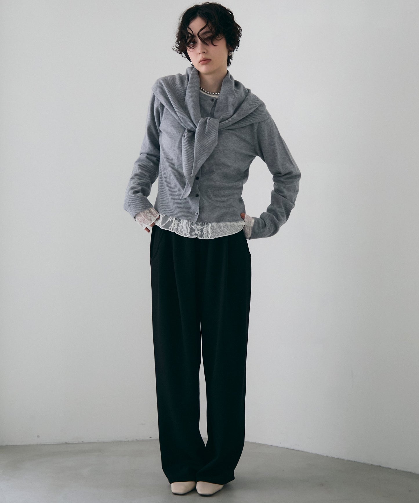 クルーネックカーディガン＆ストールSET