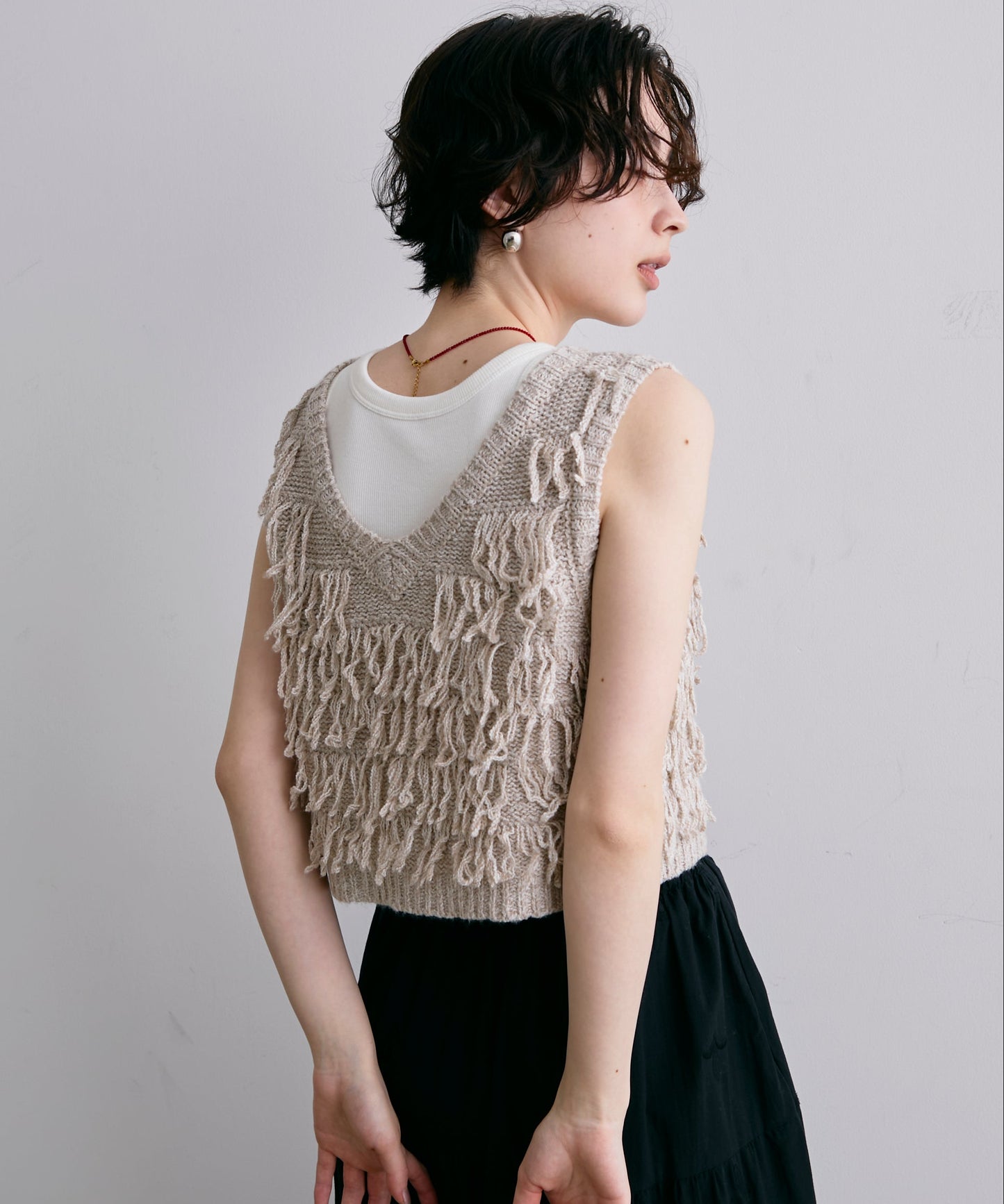 ニットフリンジベスト