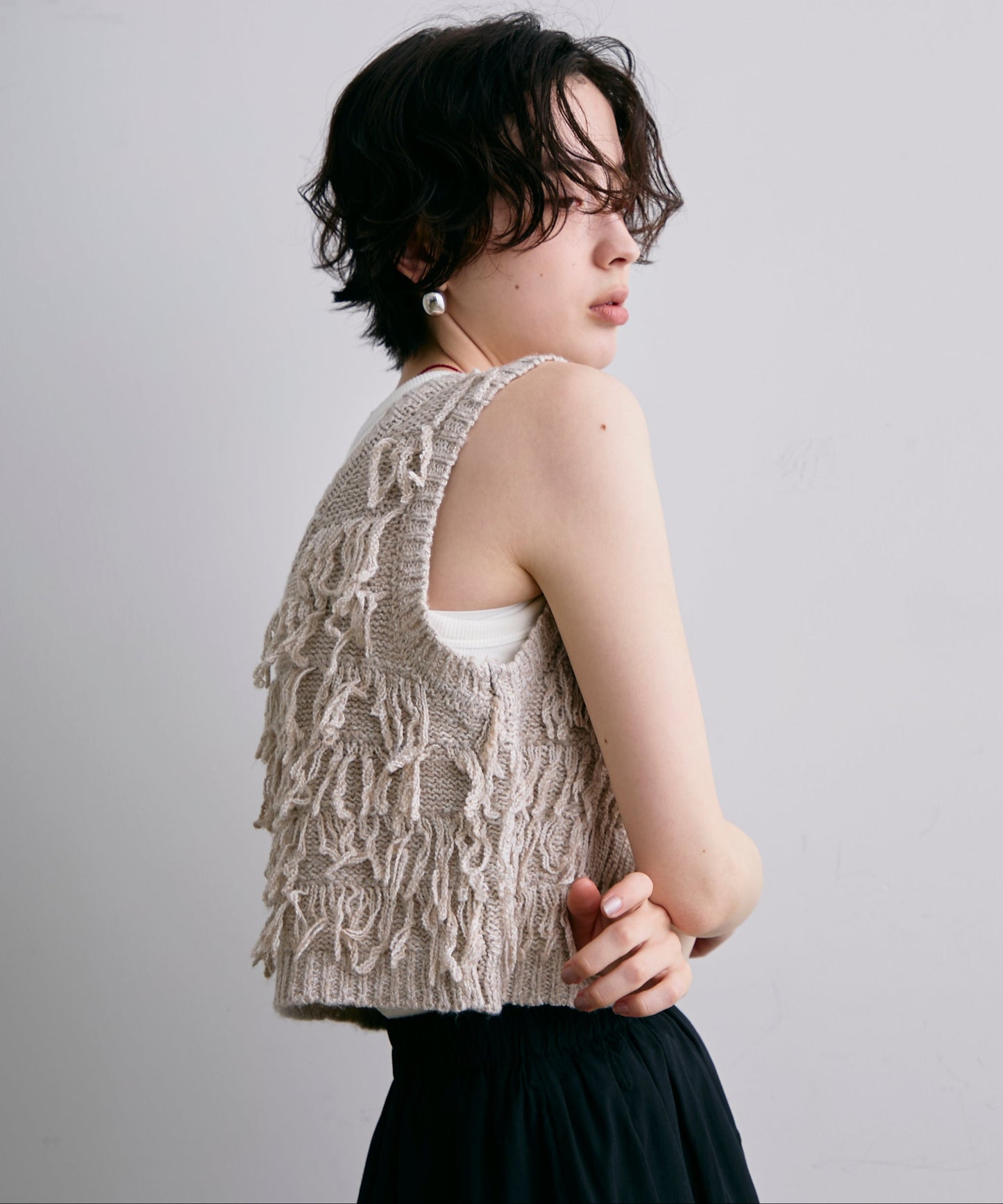 ニットフリンジベスト