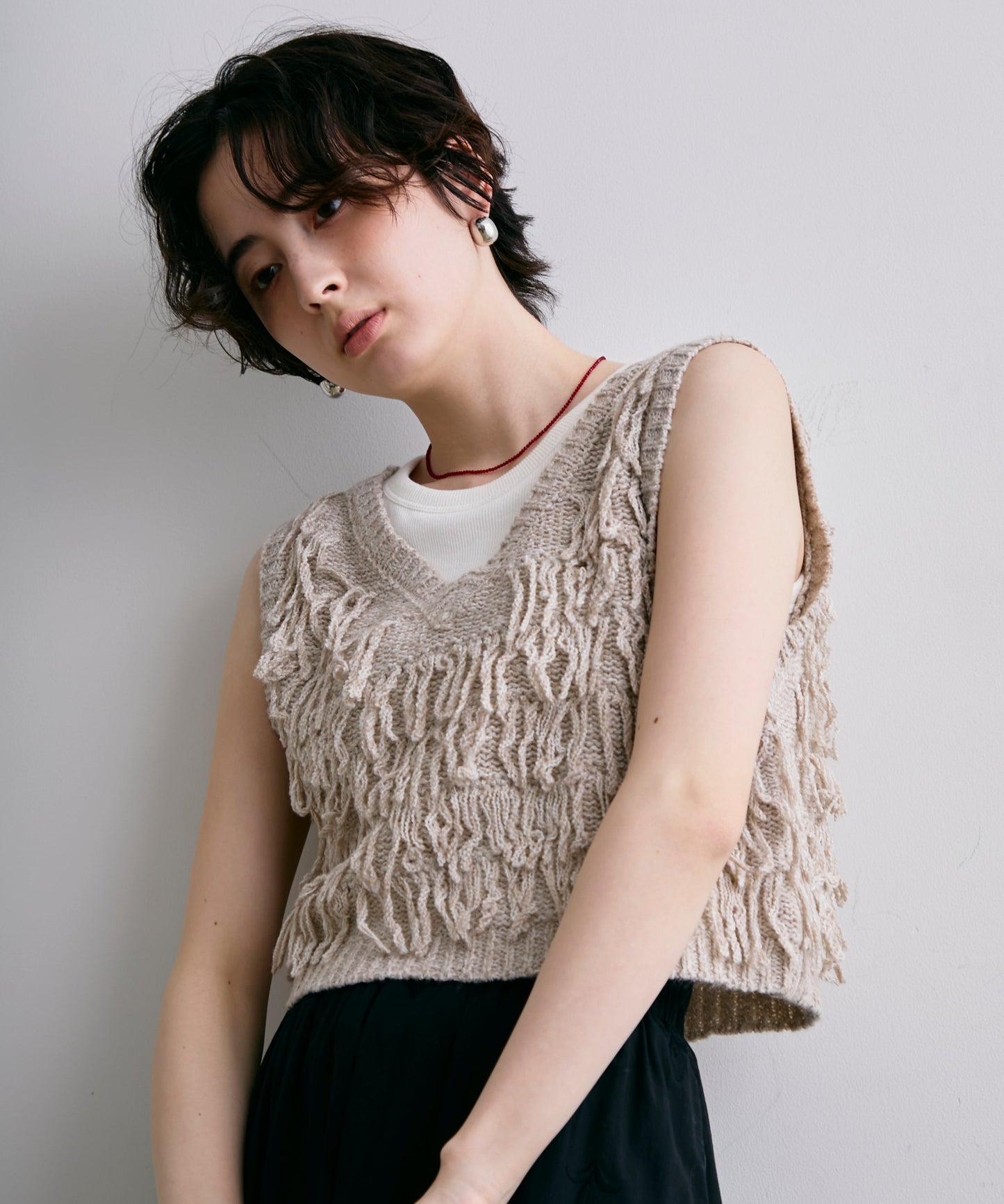 ニットフリンジベスト