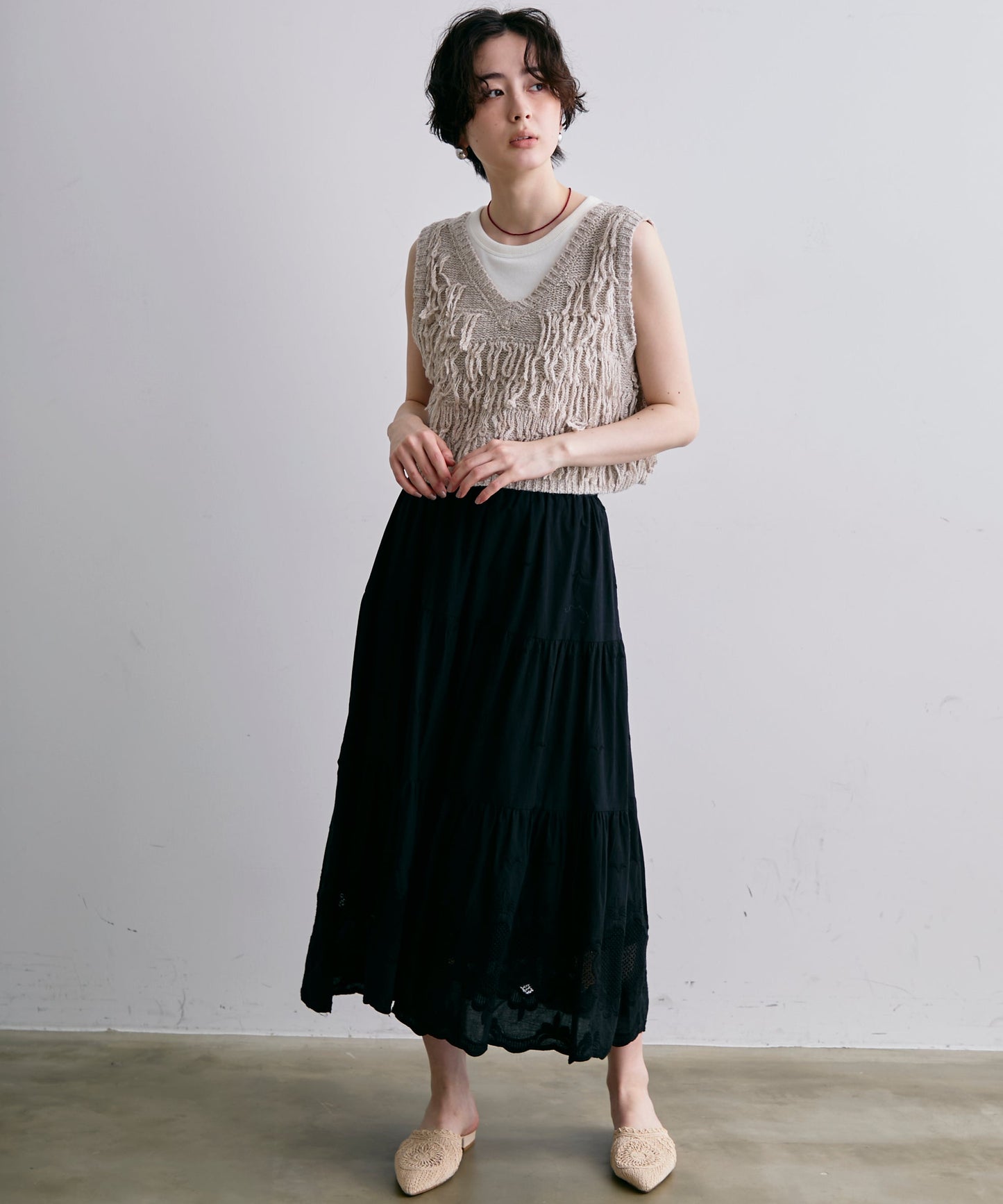 ニットフリンジベスト