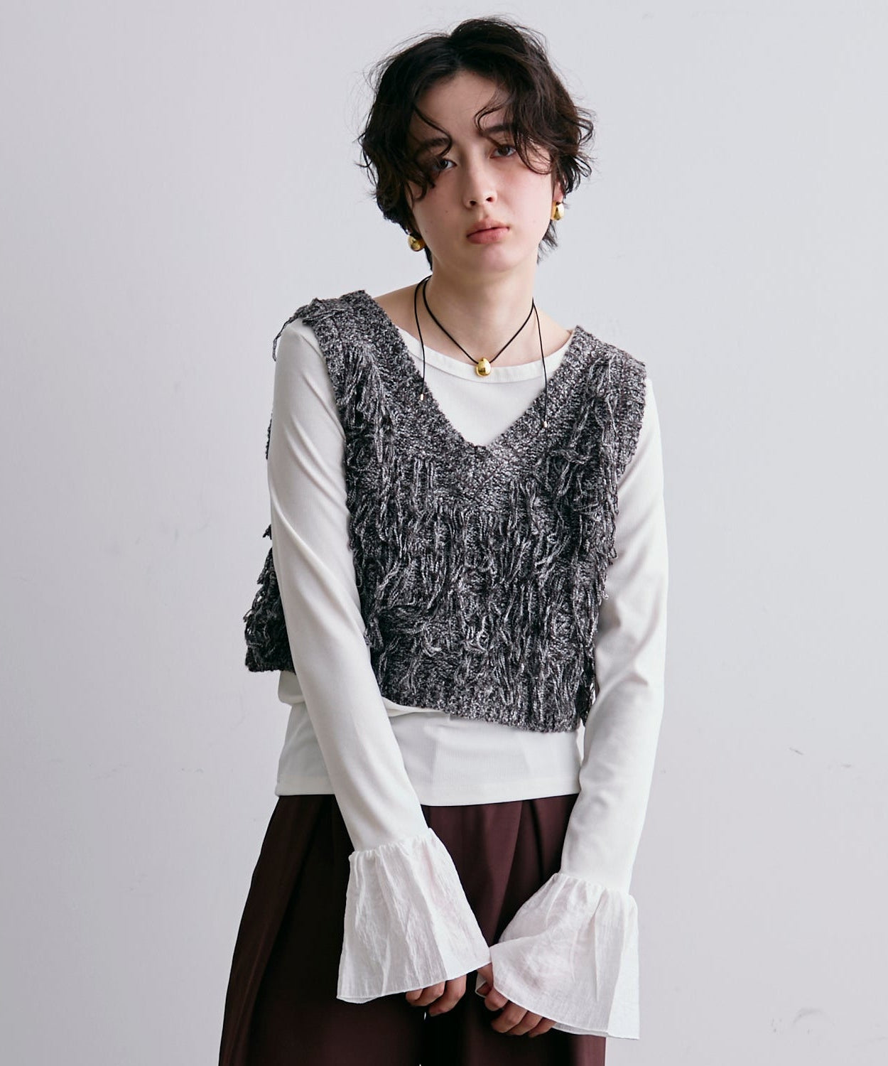 ニットフリンジベスト