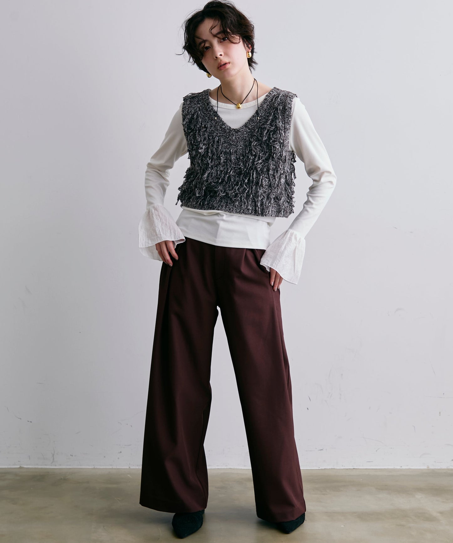 ニットフリンジベスト