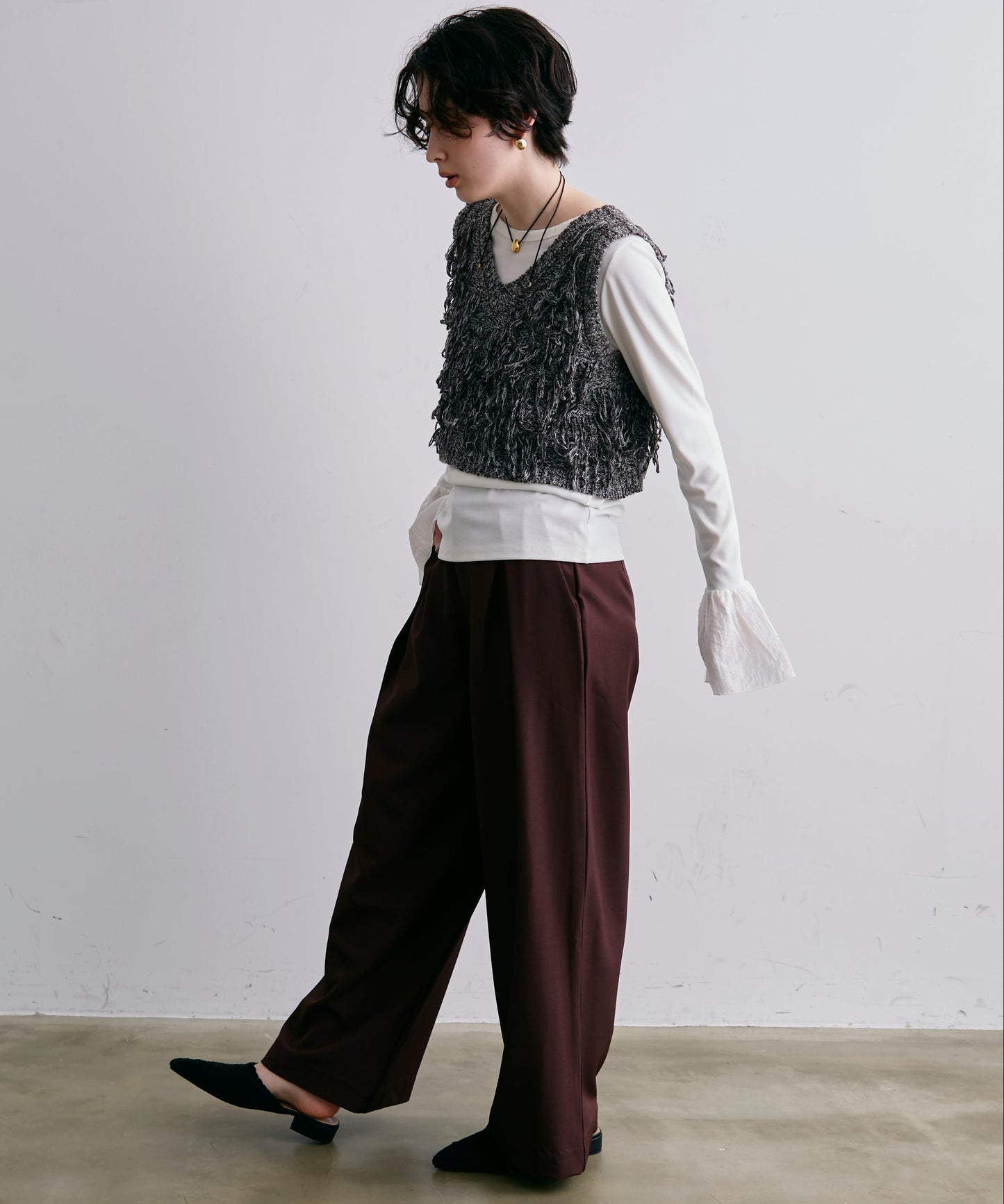 ニットフリンジベスト