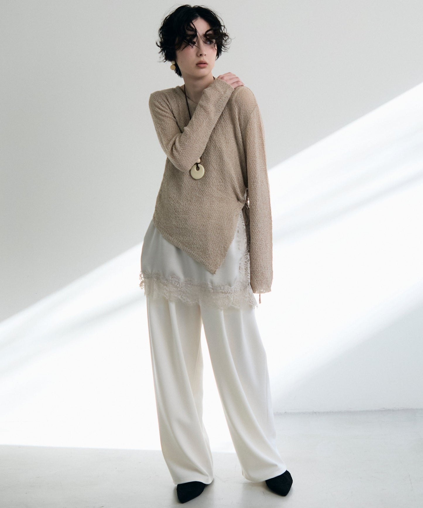 鹿の子編み脇ドロストプルオーバー