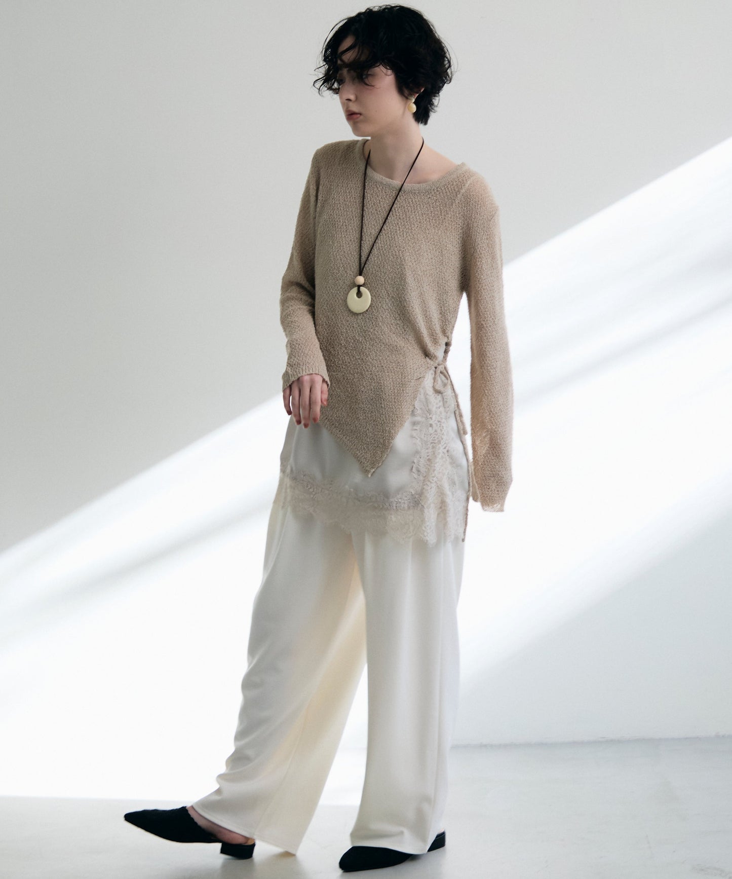 鹿の子編み脇ドロストプルオーバー