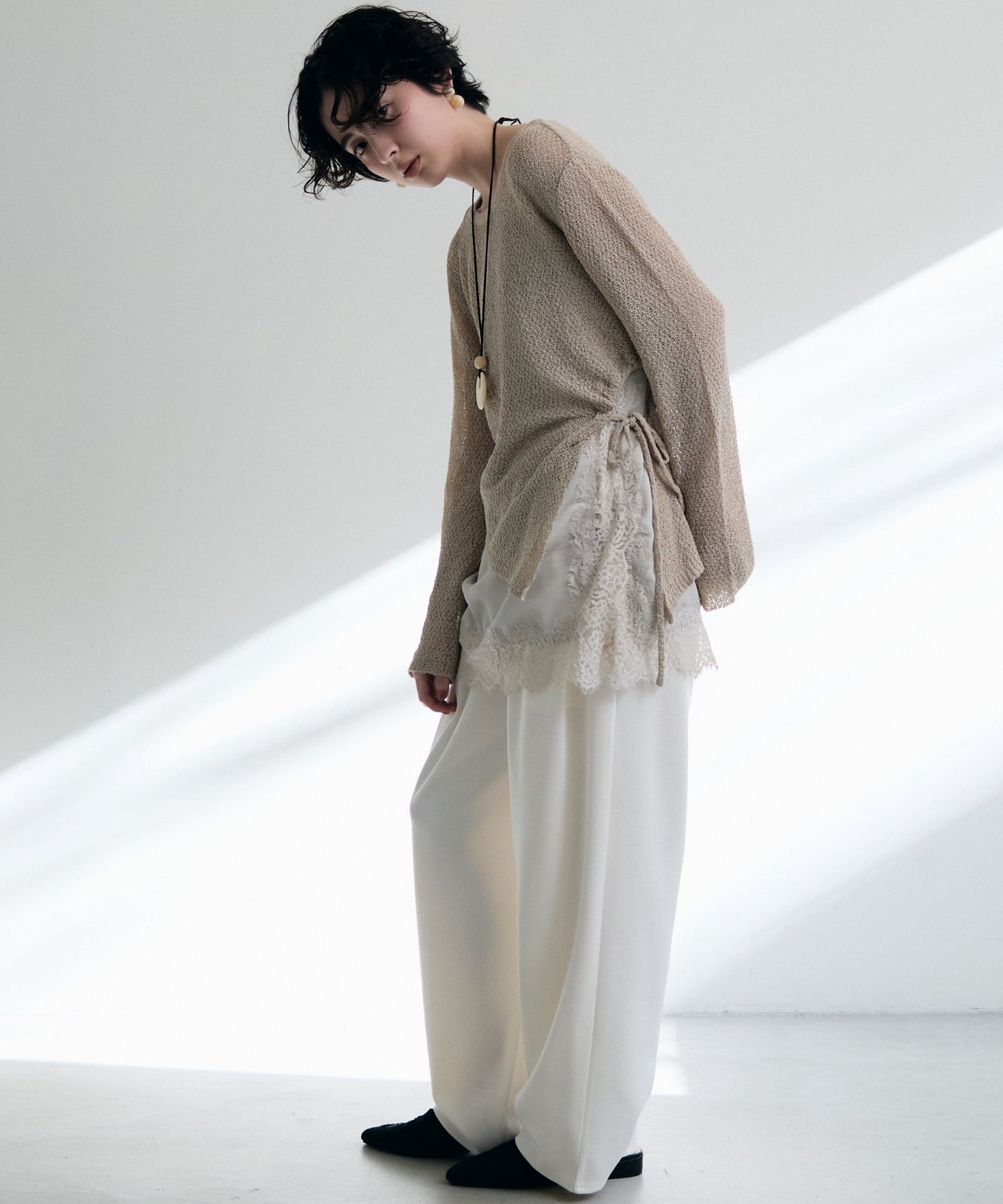 鹿の子編み脇ドロストプルオーバー