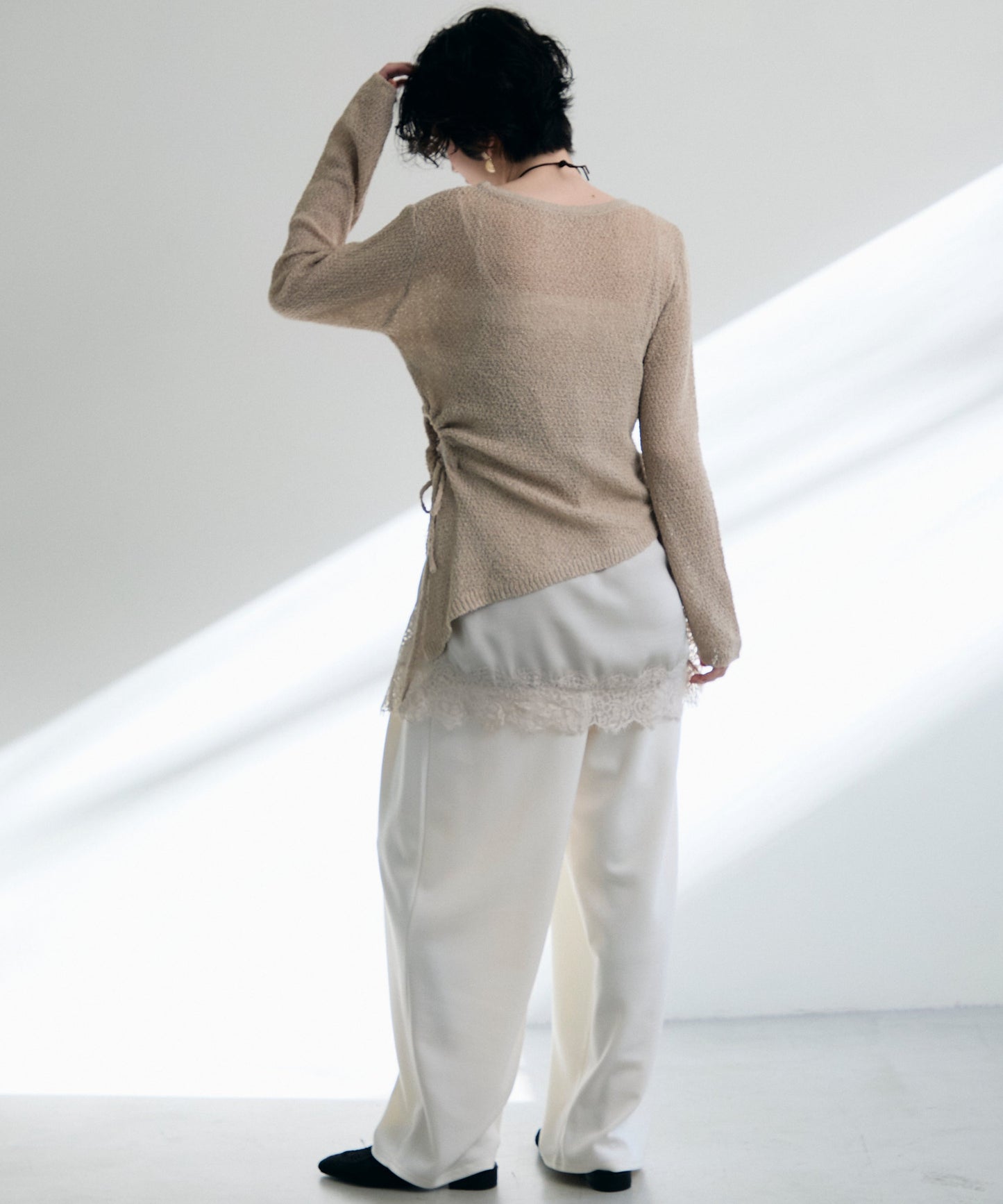 鹿の子編み脇ドロストプルオーバー