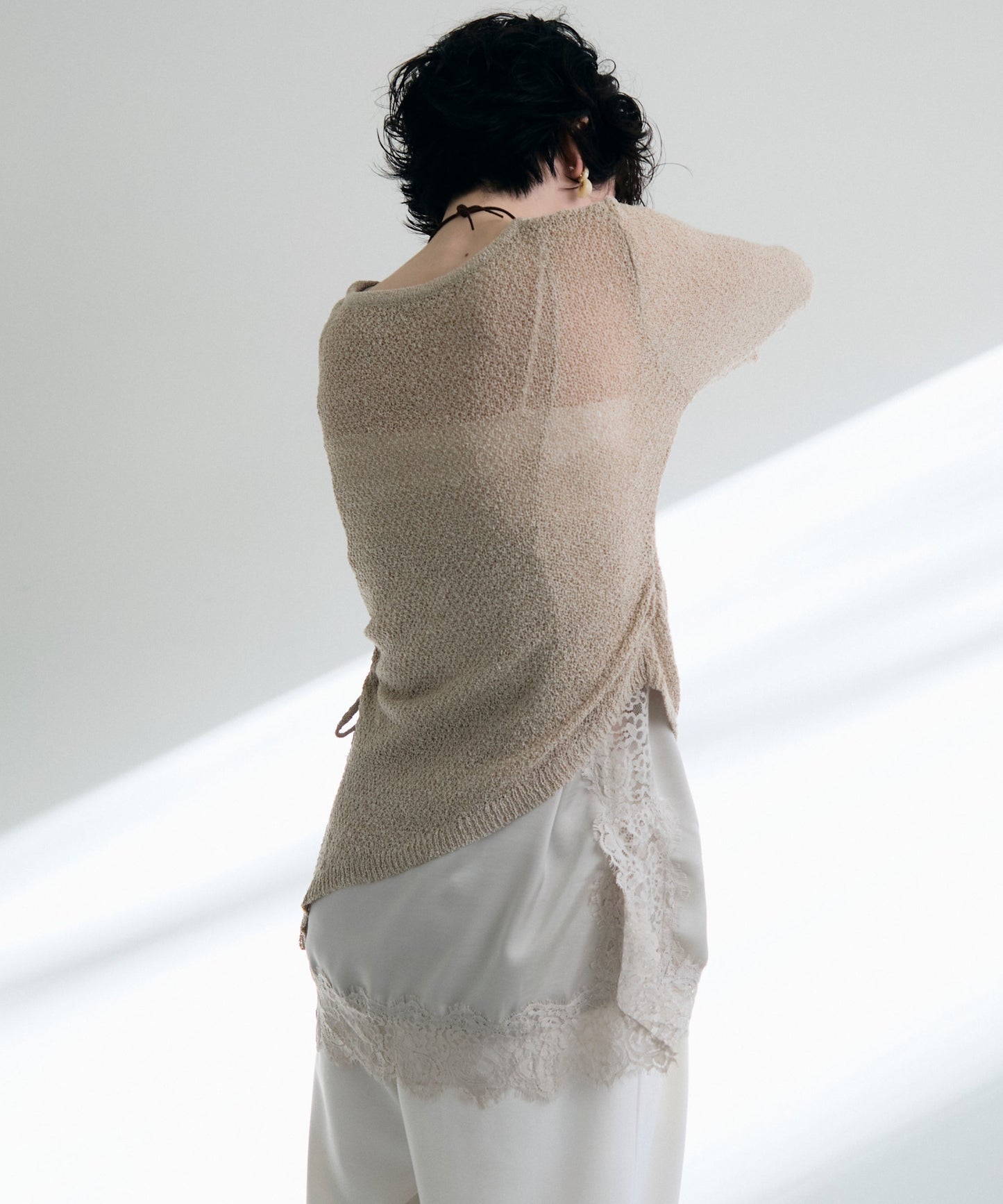 鹿の子編み脇ドロストプルオーバー