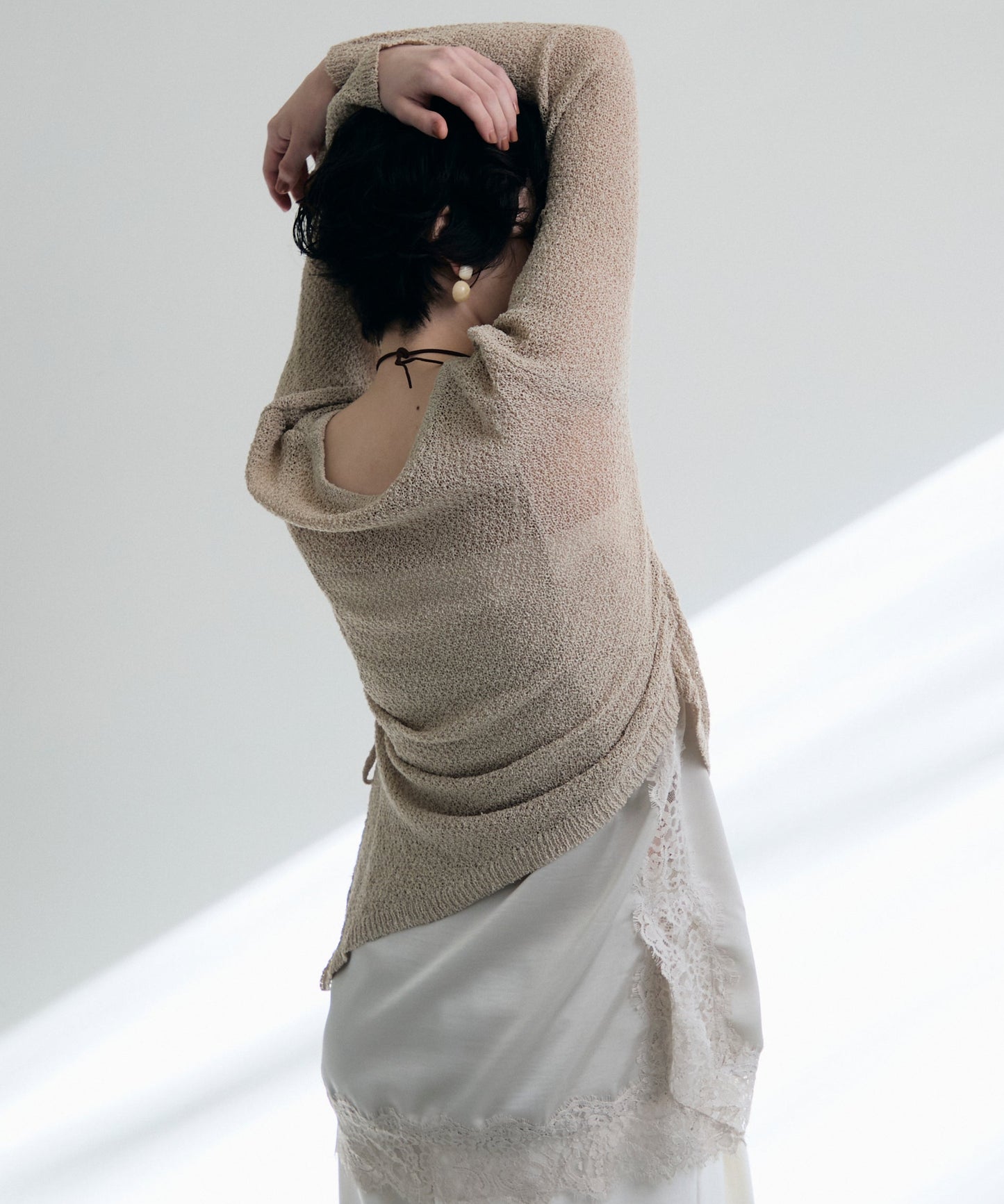 鹿の子編み脇ドロストプルオーバー