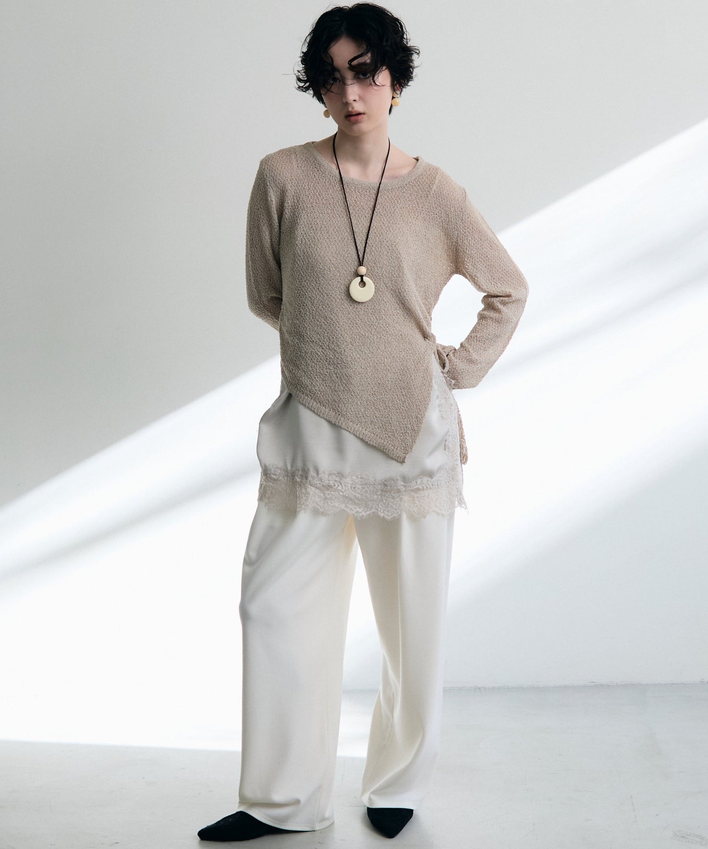 鹿の子編み脇ドロストプルオーバー