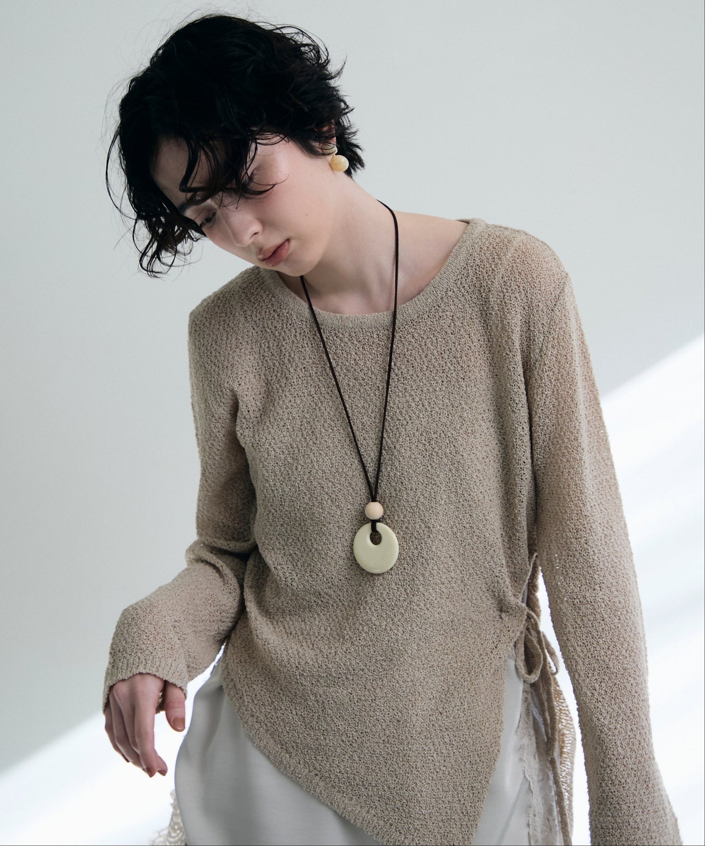 鹿の子編み脇ドロストプルオーバー