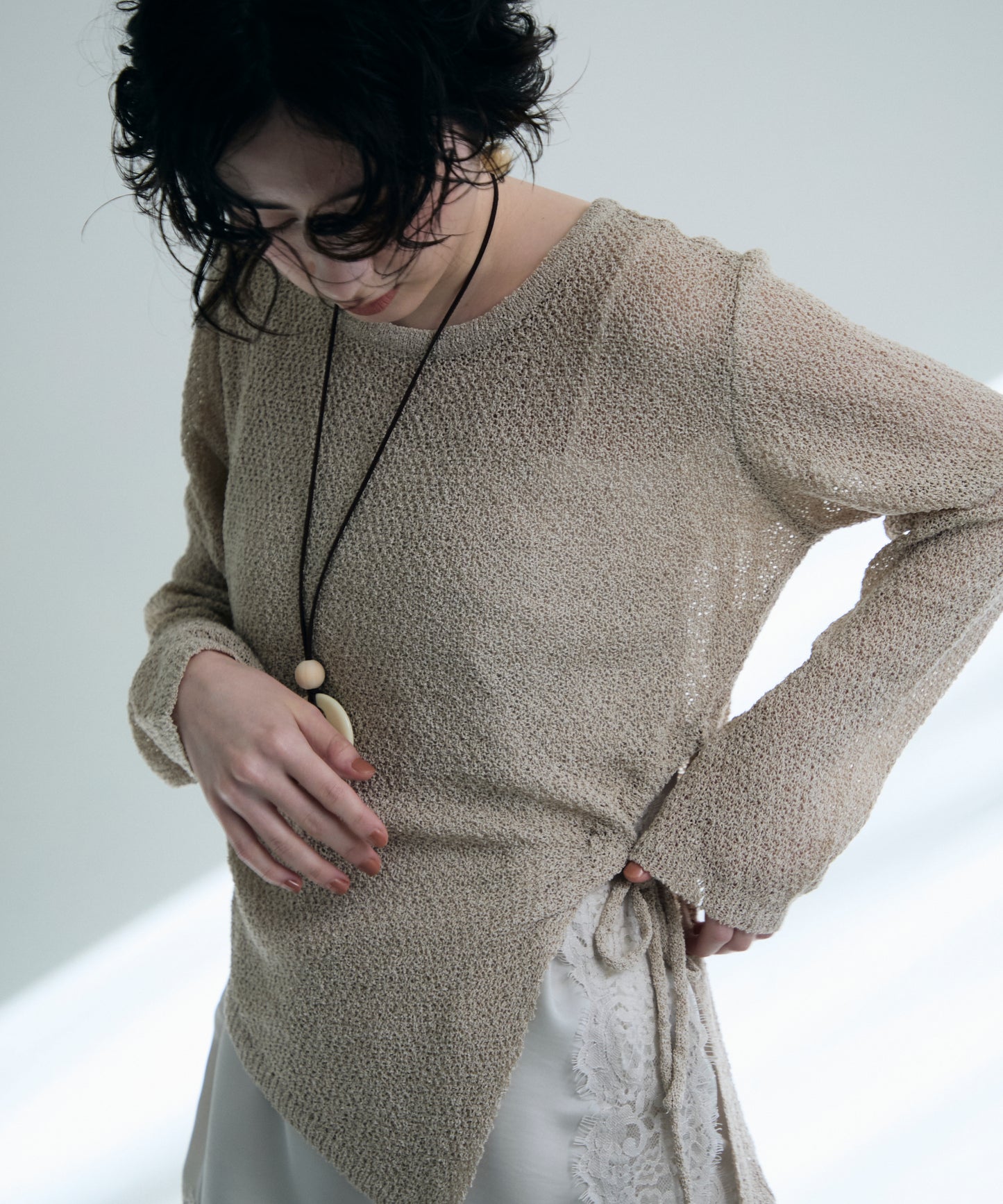 鹿の子編み脇ドロストプルオーバー