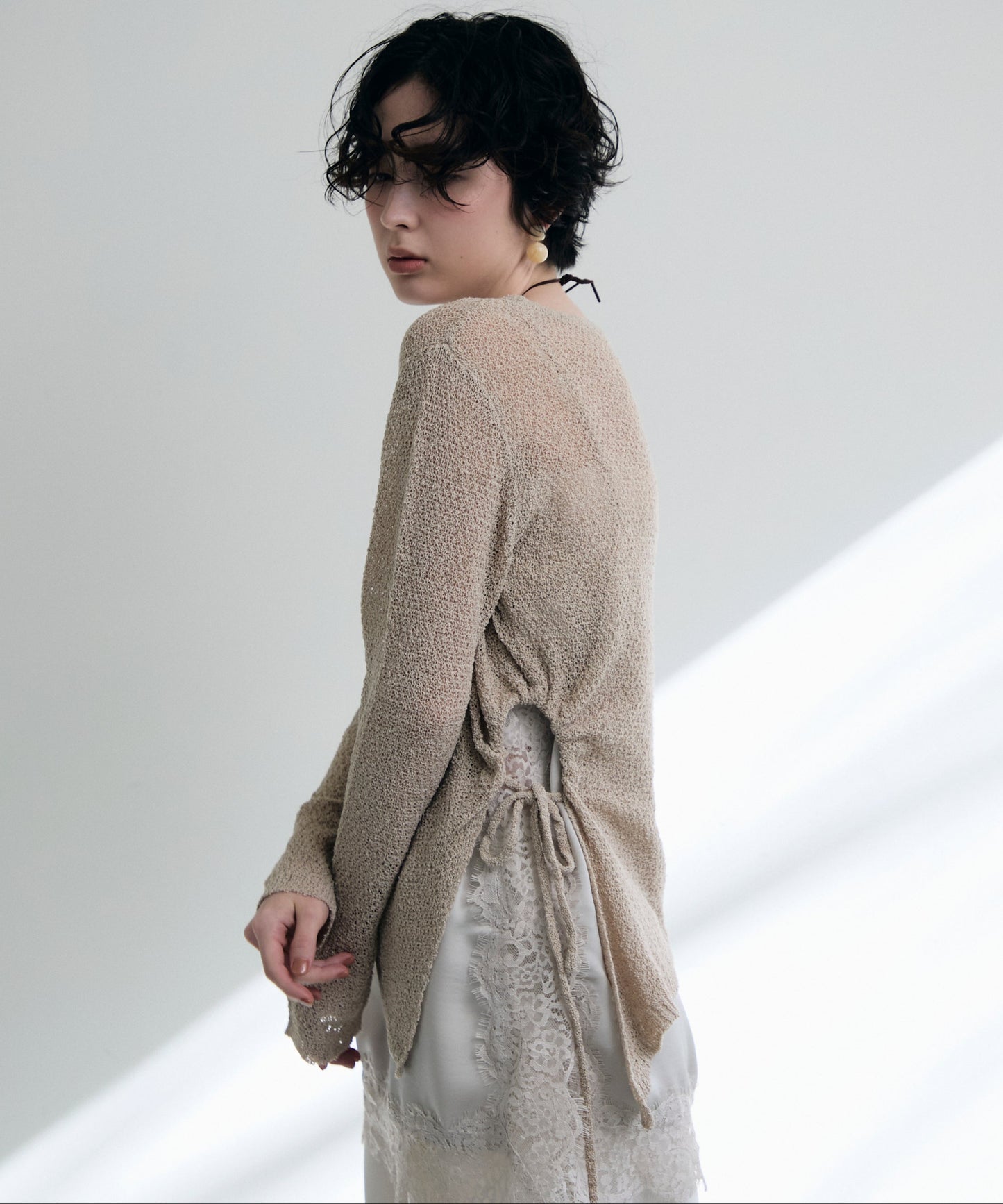 鹿の子編み脇ドロストプルオーバー