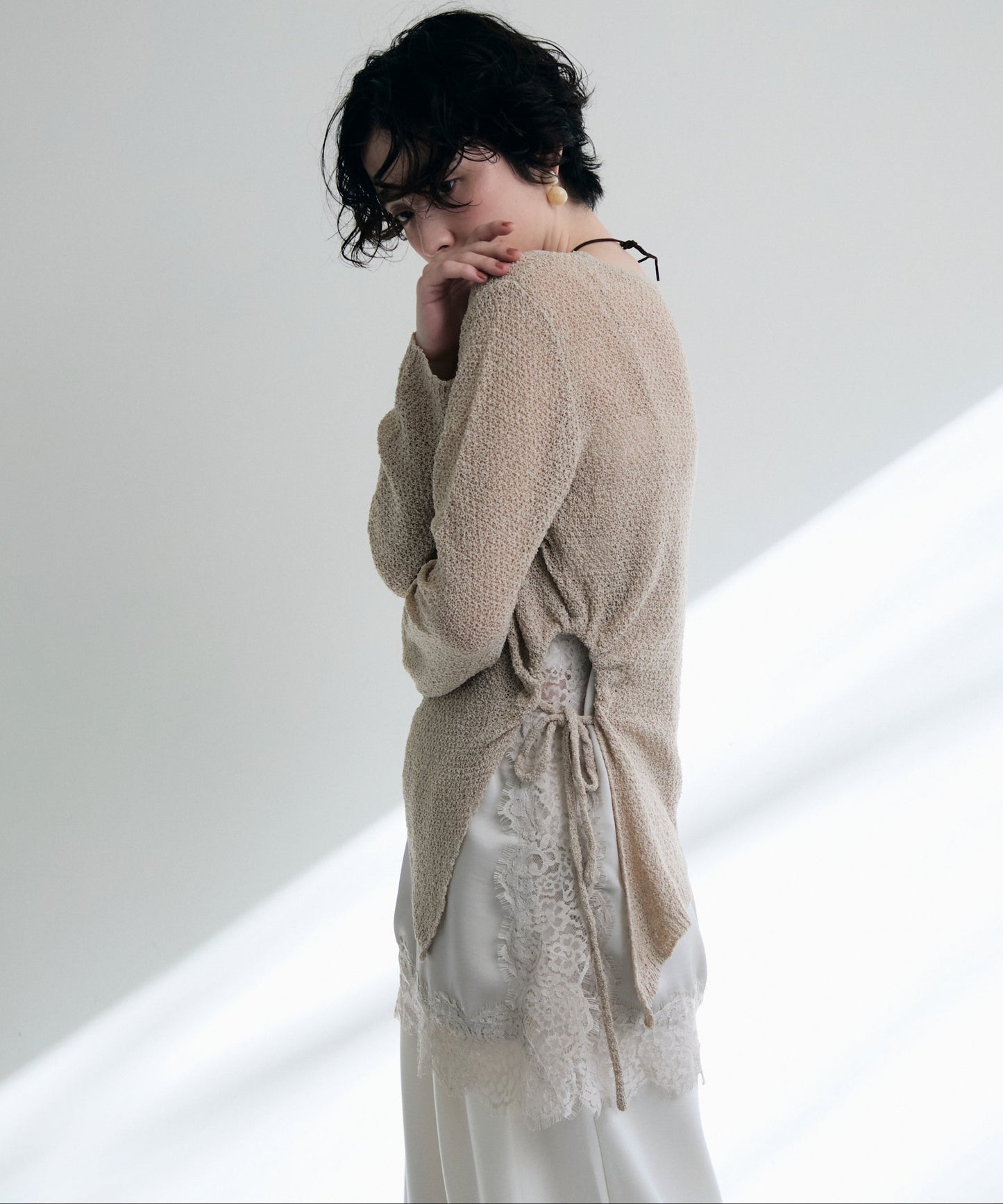 鹿の子編み脇ドロストプルオーバー