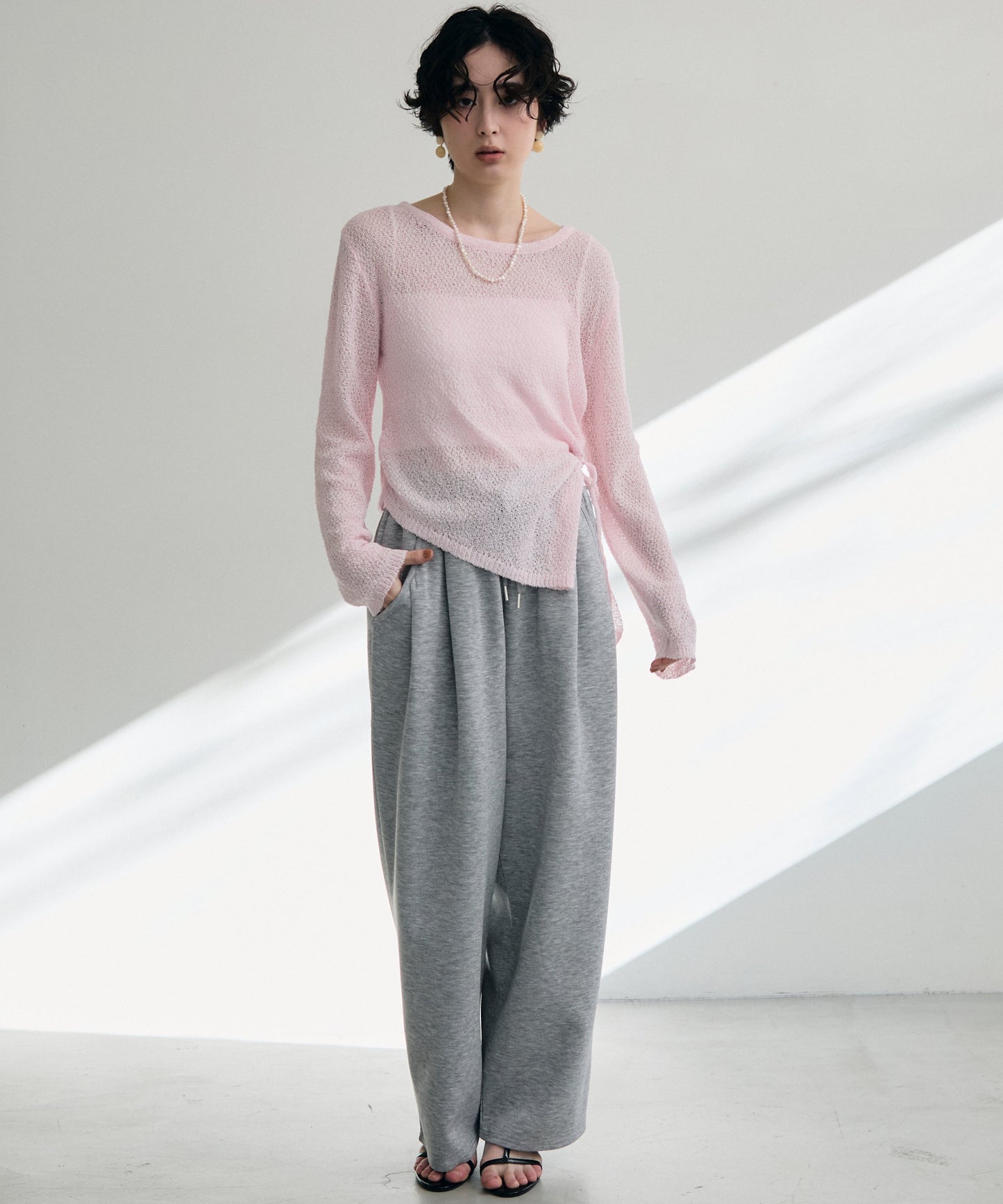 鹿の子編み脇ドロストプルオーバー