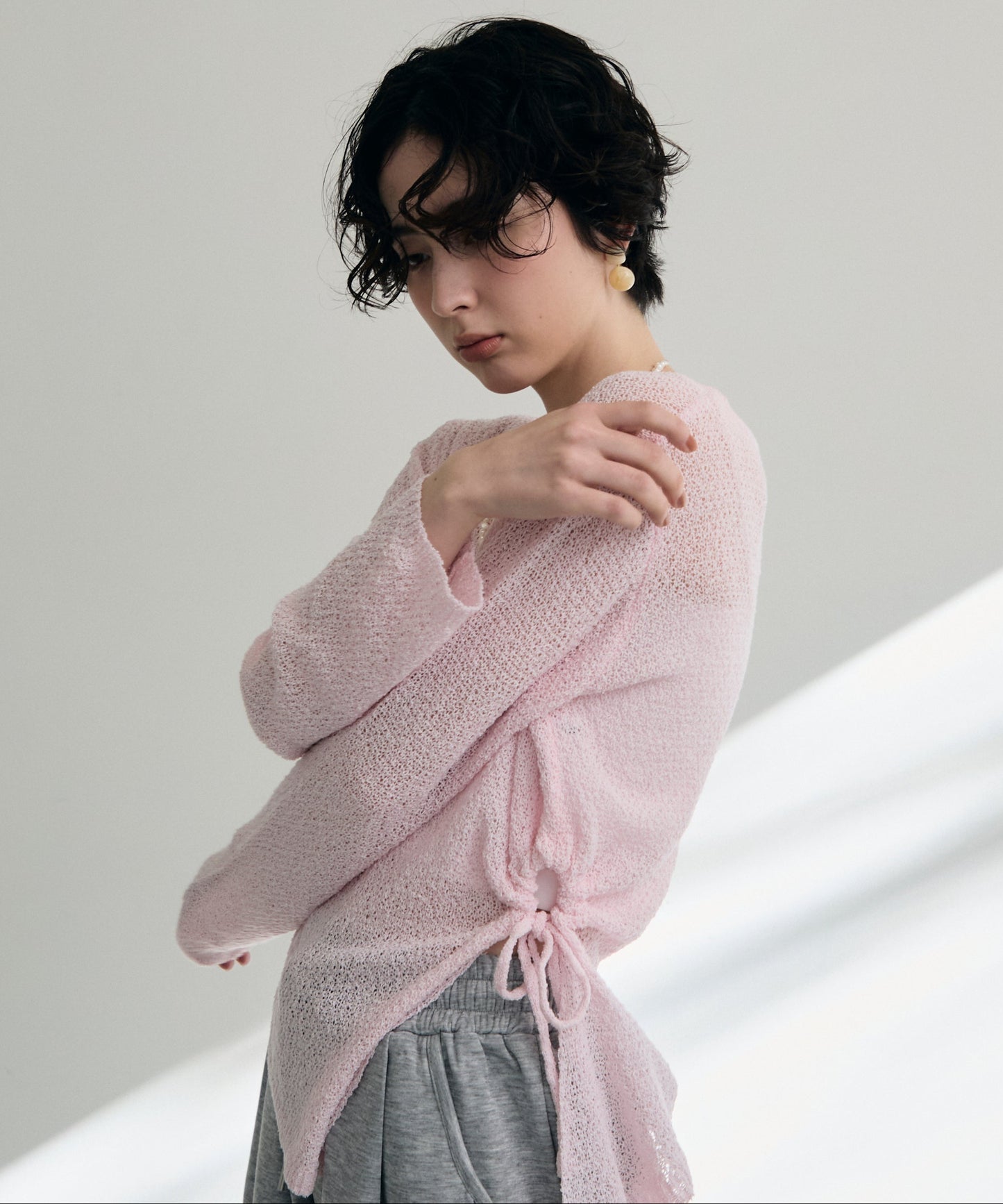 鹿の子編み脇ドロストプルオーバー