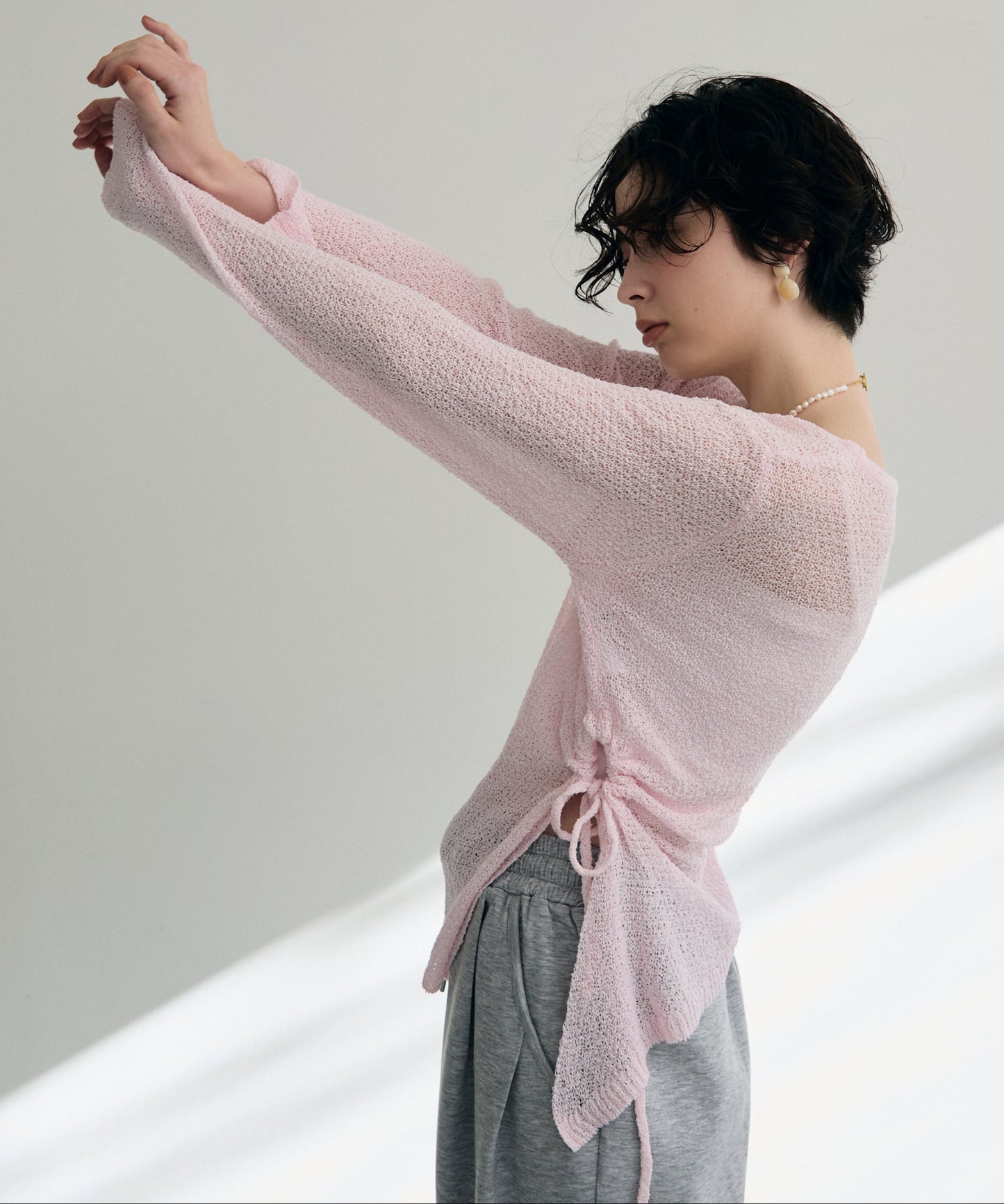 鹿の子編み脇ドロストプルオーバー