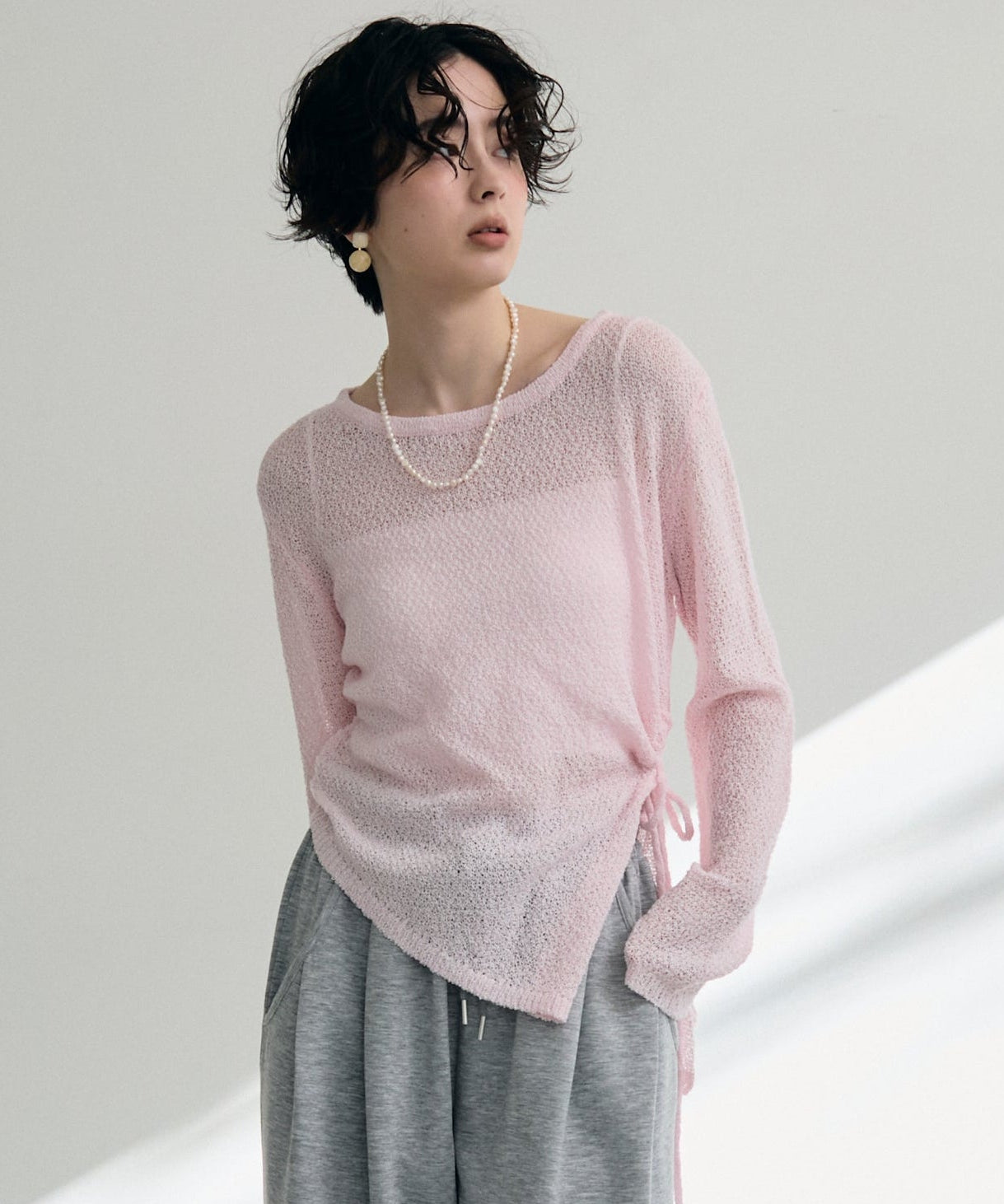 鹿の子編み脇ドロストプルオーバー