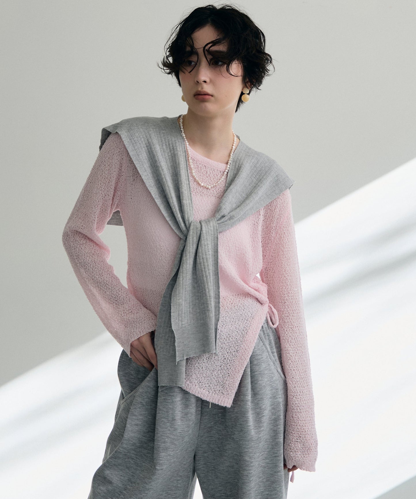 鹿の子編み脇ドロストプルオーバー