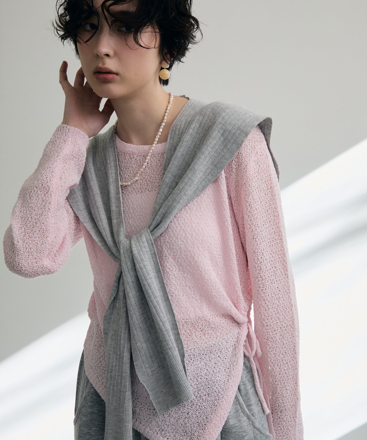 鹿の子編み脇ドロストプルオーバー