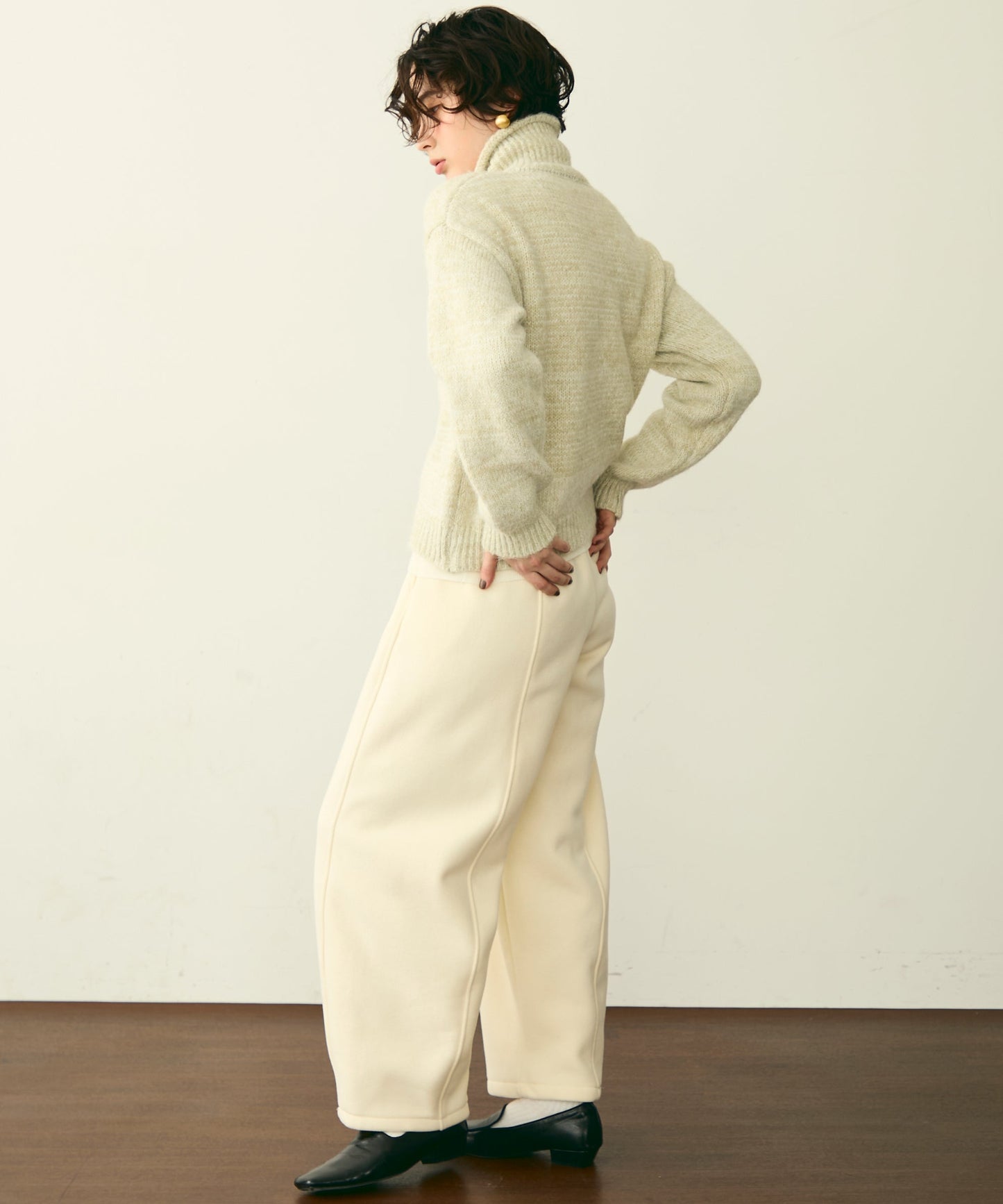 ハイネックメランジ多釦ニットカーディガン