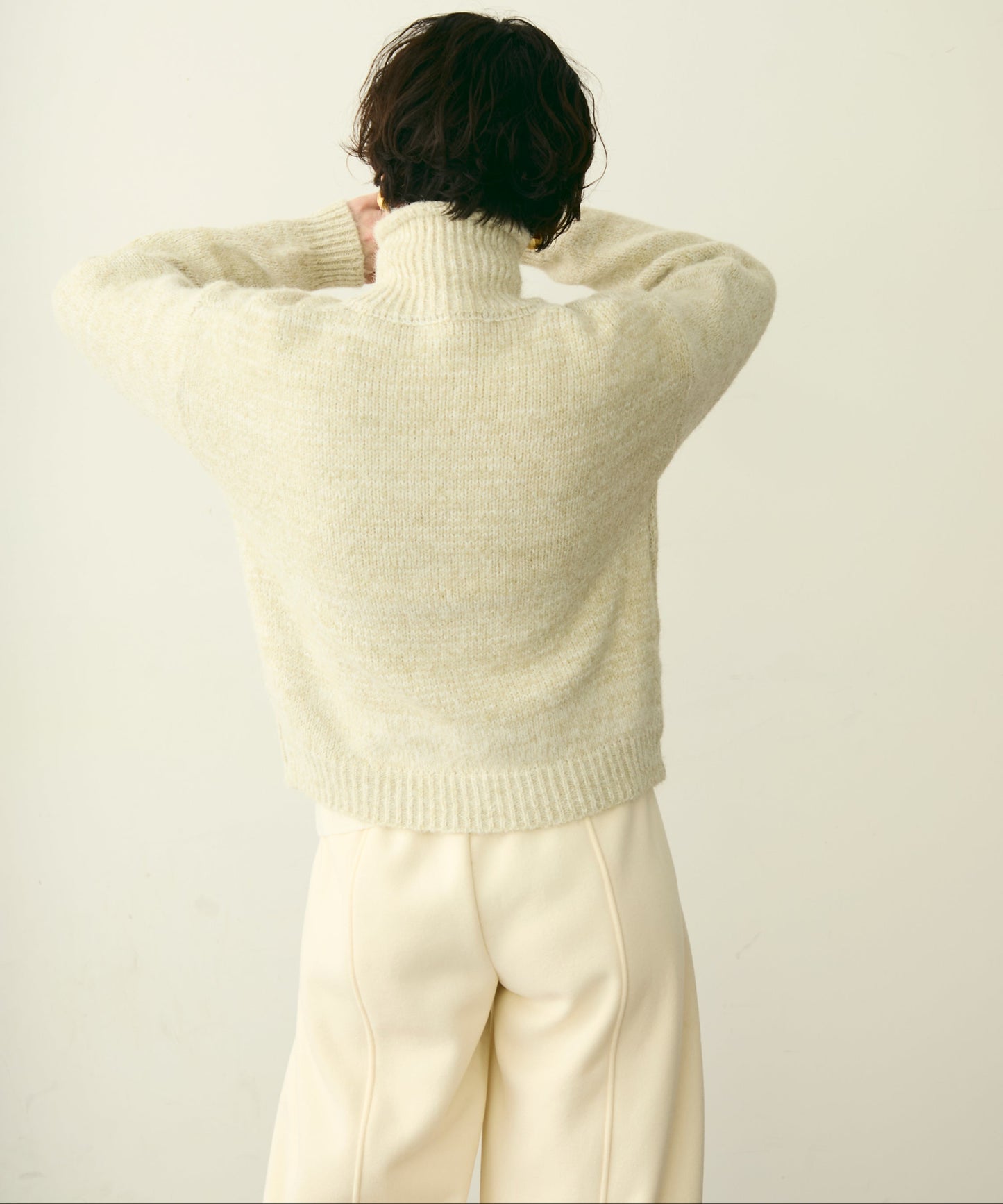 ハイネックメランジ多釦ニットカーディガン